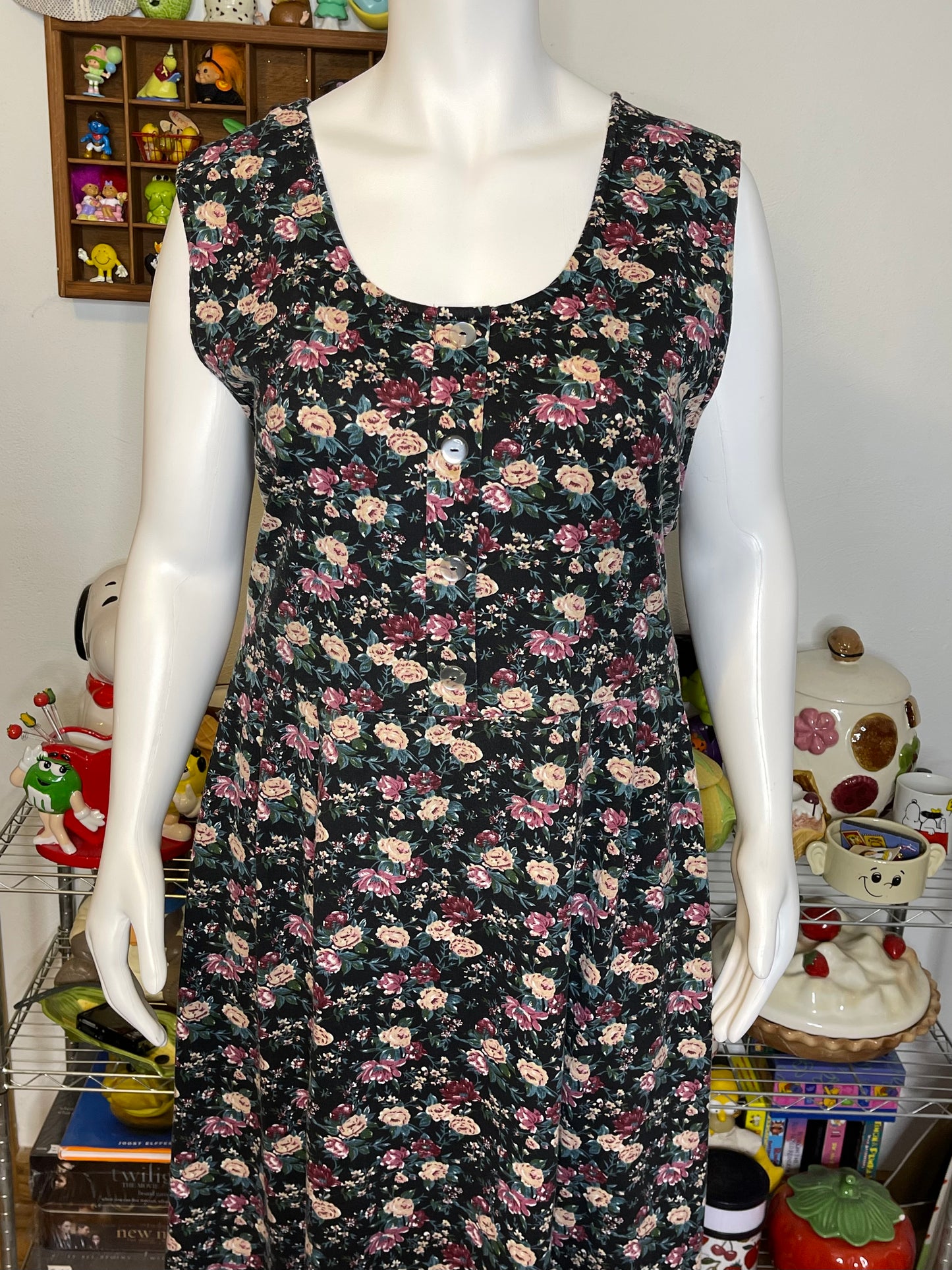 Vintage Retro Faded Flower Print Maxi Dress Sz 3X