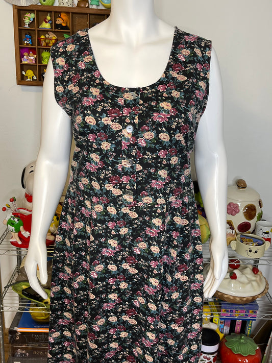 Vintage Retro Faded Flower Print Maxi Dress Sz 3X