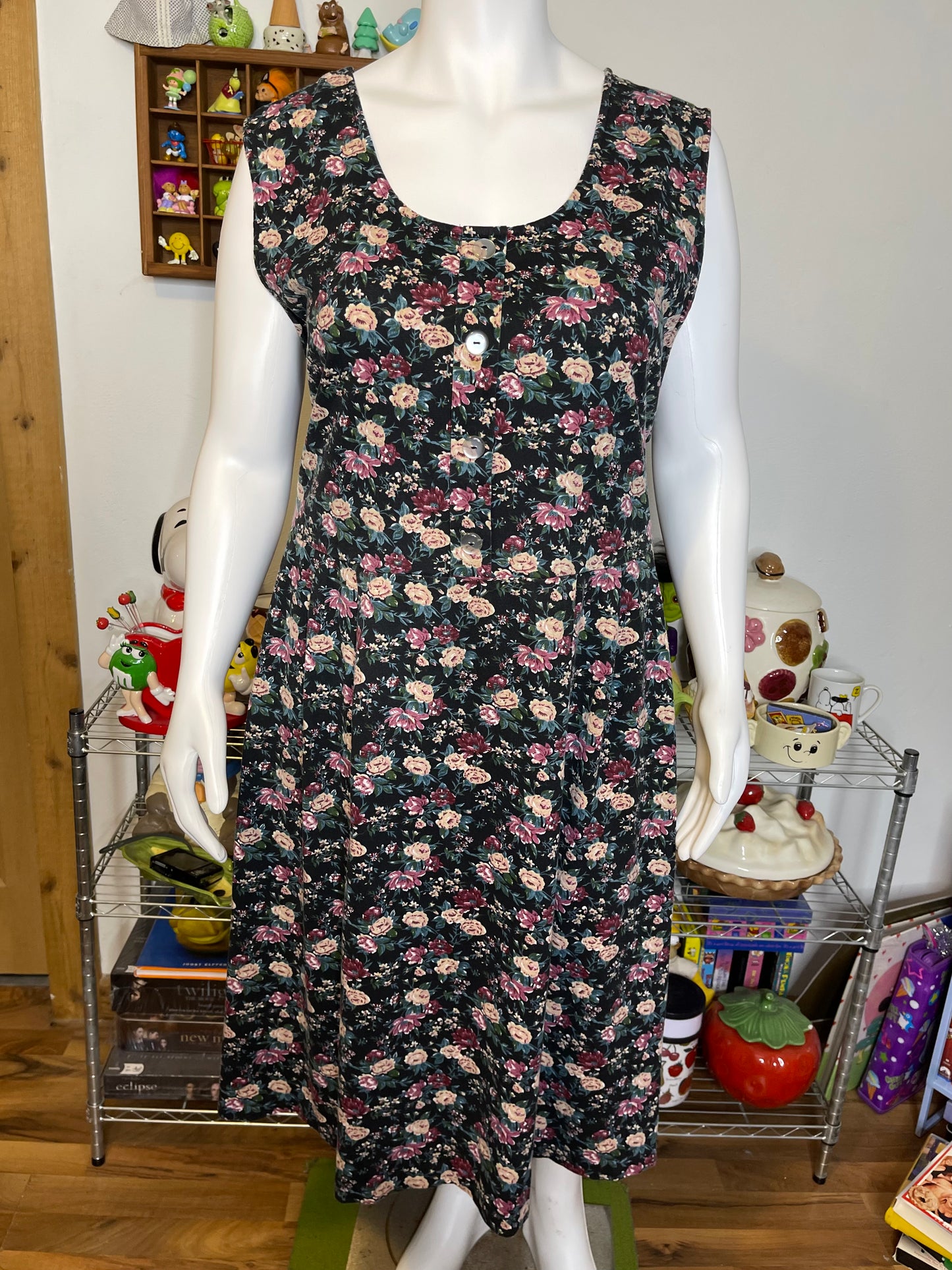 Vintage Retro Faded Flower Print Maxi Dress Sz 3X