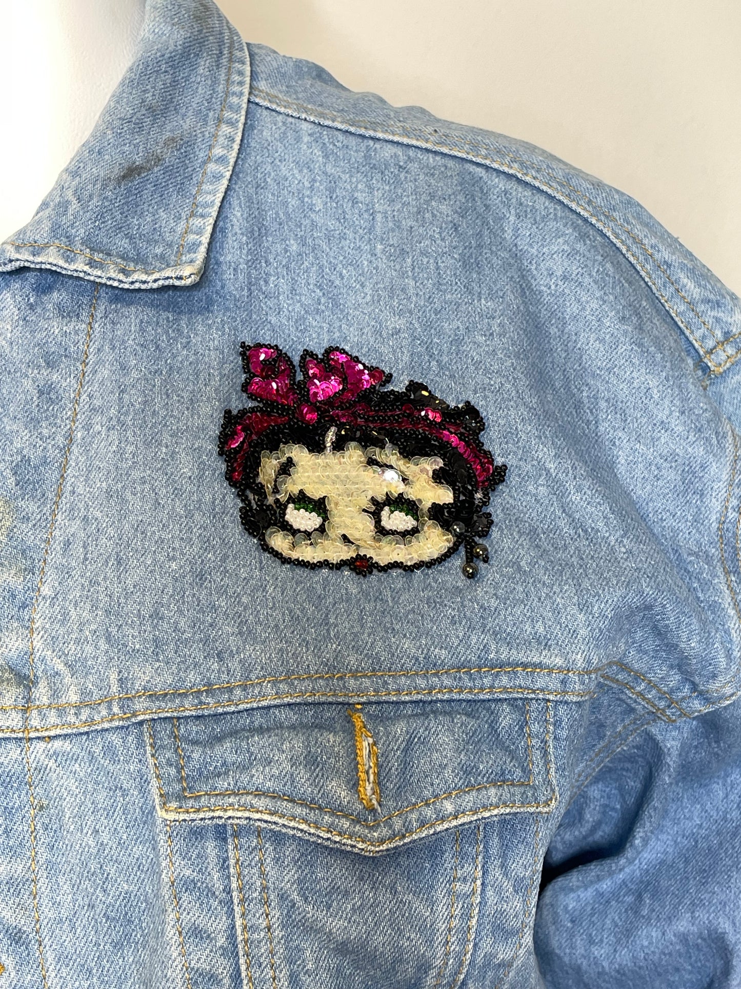 Vintage 90s Sequin Betty Boop Denim Jacket Sz L