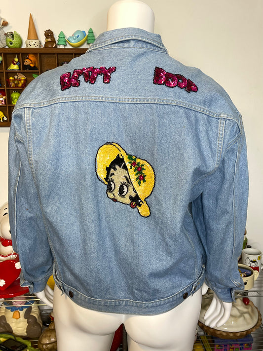 Vintage 90s Sequin Betty Boop Denim Jacket Sz L