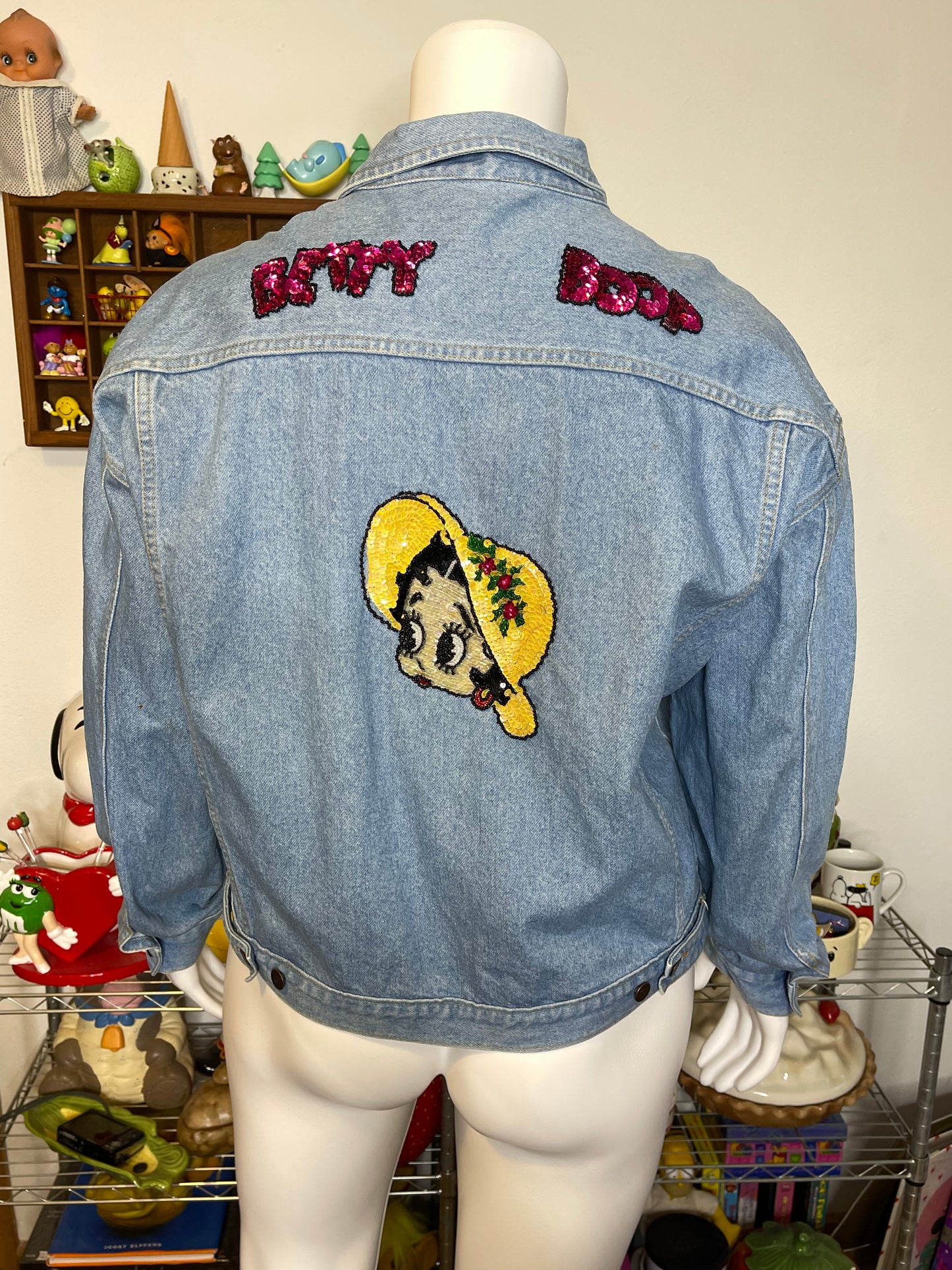 Vintage 90s Sequin Betty Boop Denim Jacket Sz L