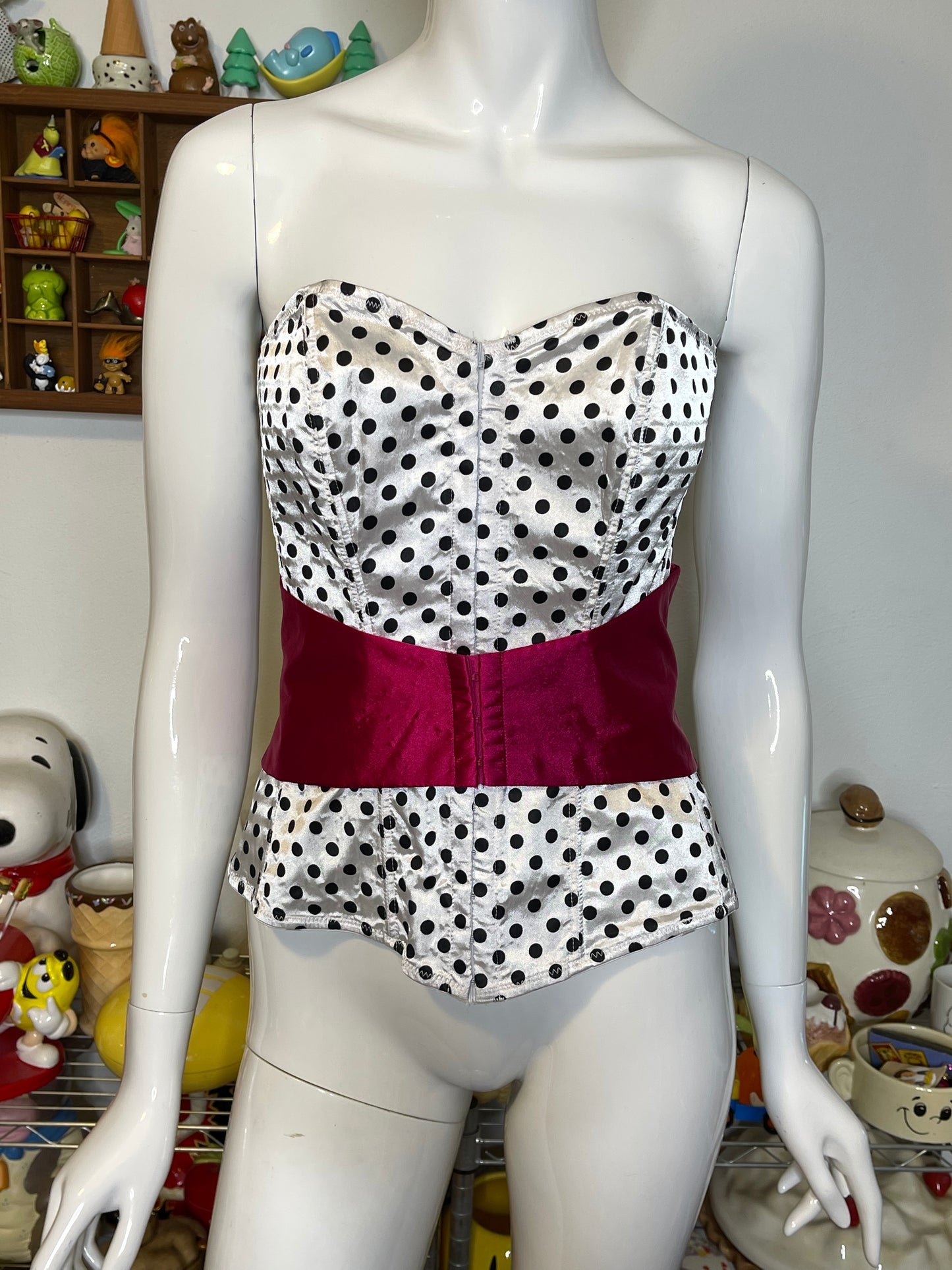 2000s Fredrick's Of Hollywood Polka Dot Corset Sz L