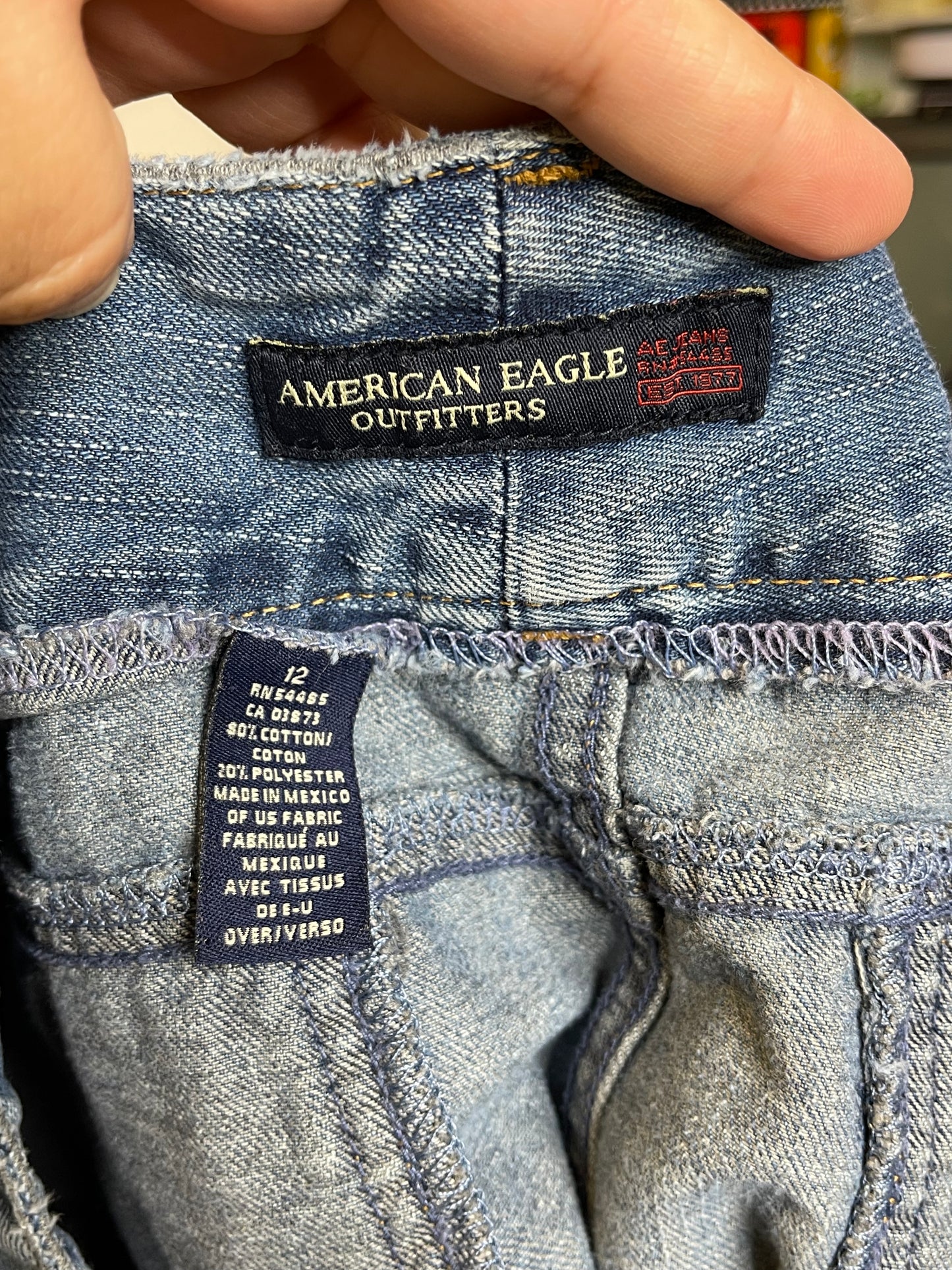 2000s American Eagle Denim Distressed Mini Skirt Sz 12