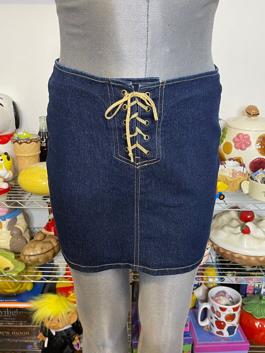 2000s L.e.i Lace Up Style Stretchy Denim Skirt Sz M
