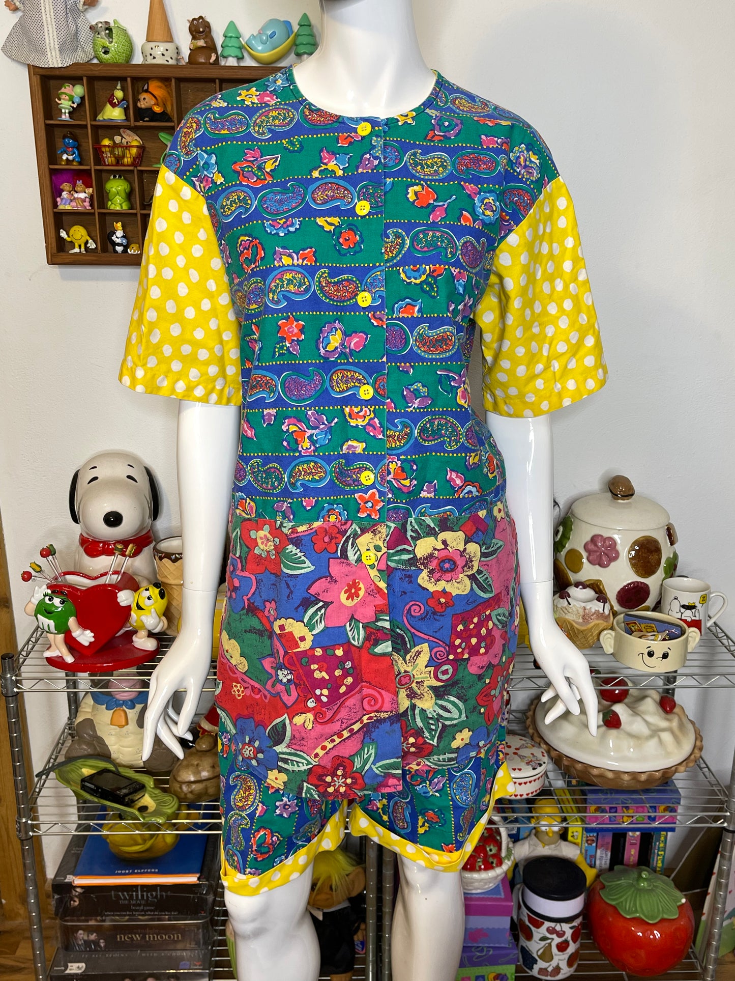 Vintage 90s Funky Paisley Polka Dot Floral 2pc Oversized Set Sz M
