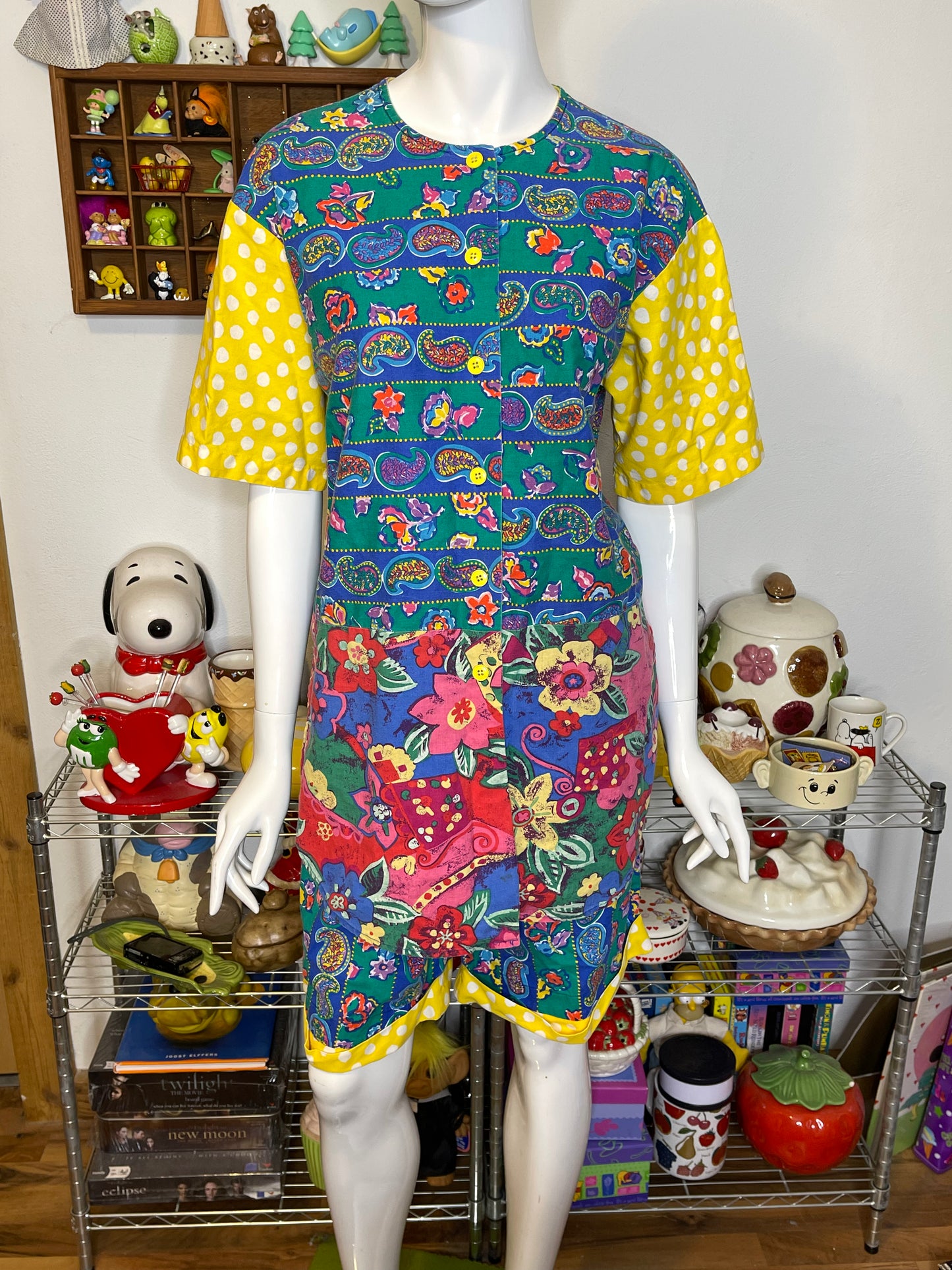 Vintage 90s Funky Paisley Polka Dot Floral 2pc Oversized Set Sz M