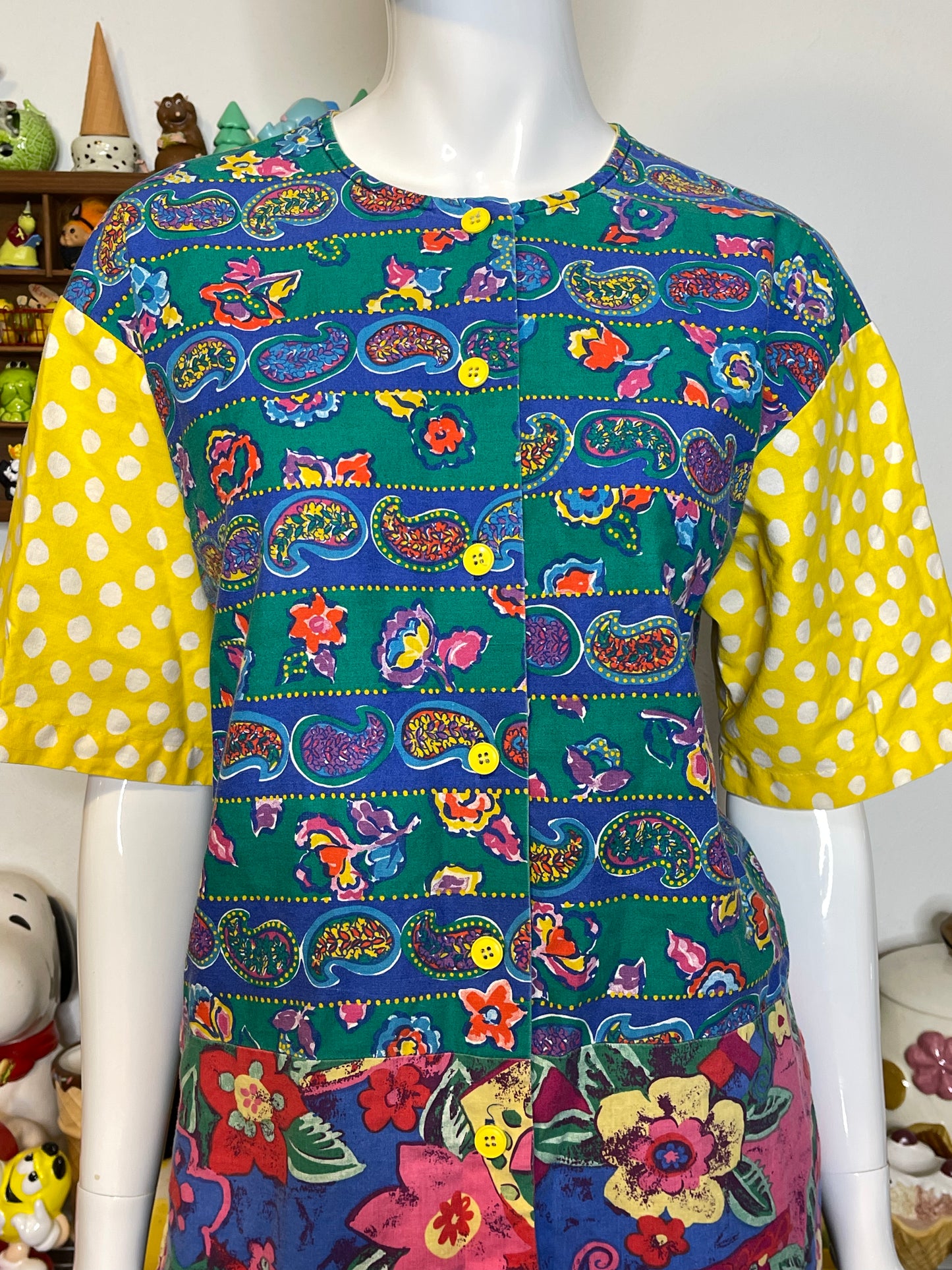 Vintage 90s Funky Paisley Polka Dot Floral 2pc Oversized Set Sz M
