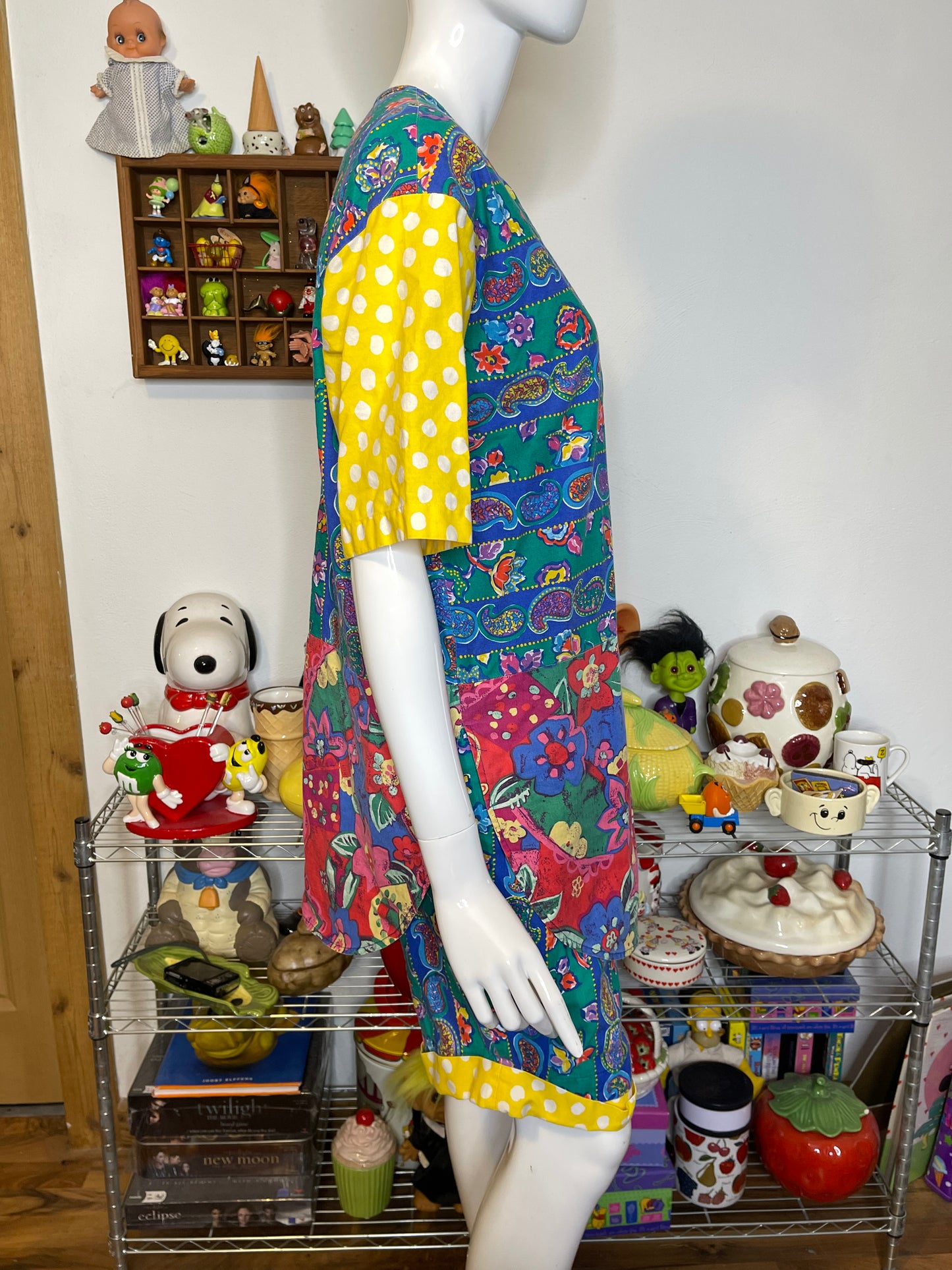 Vintage 90s Funky Paisley Polka Dot Floral 2pc Oversized Set Sz M