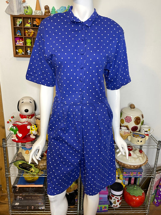 Vintage Deadstock Blue Polka Dot Retro Romper Sz M