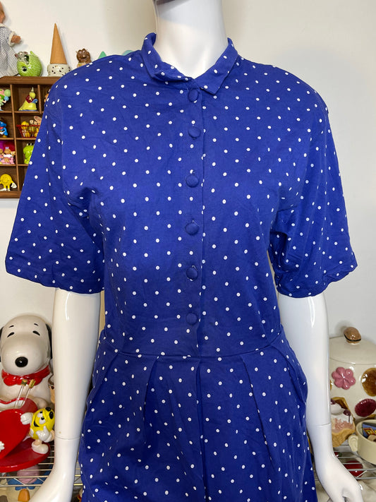 Vintage Deadstock Blue Polka Dot Retro Romper Sz M