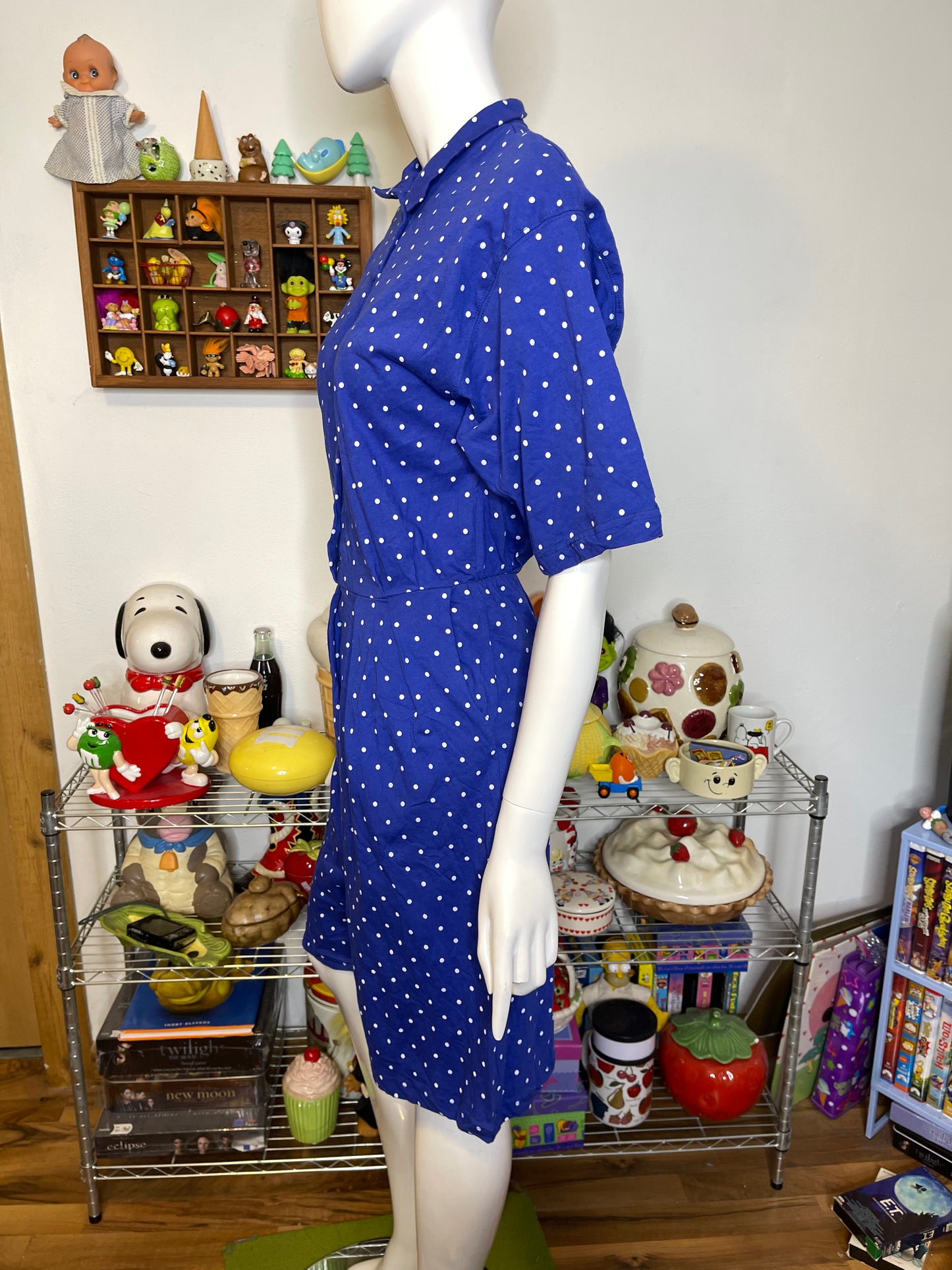 Vintage Deadstock Blue Polka Dot Retro Romper Sz M