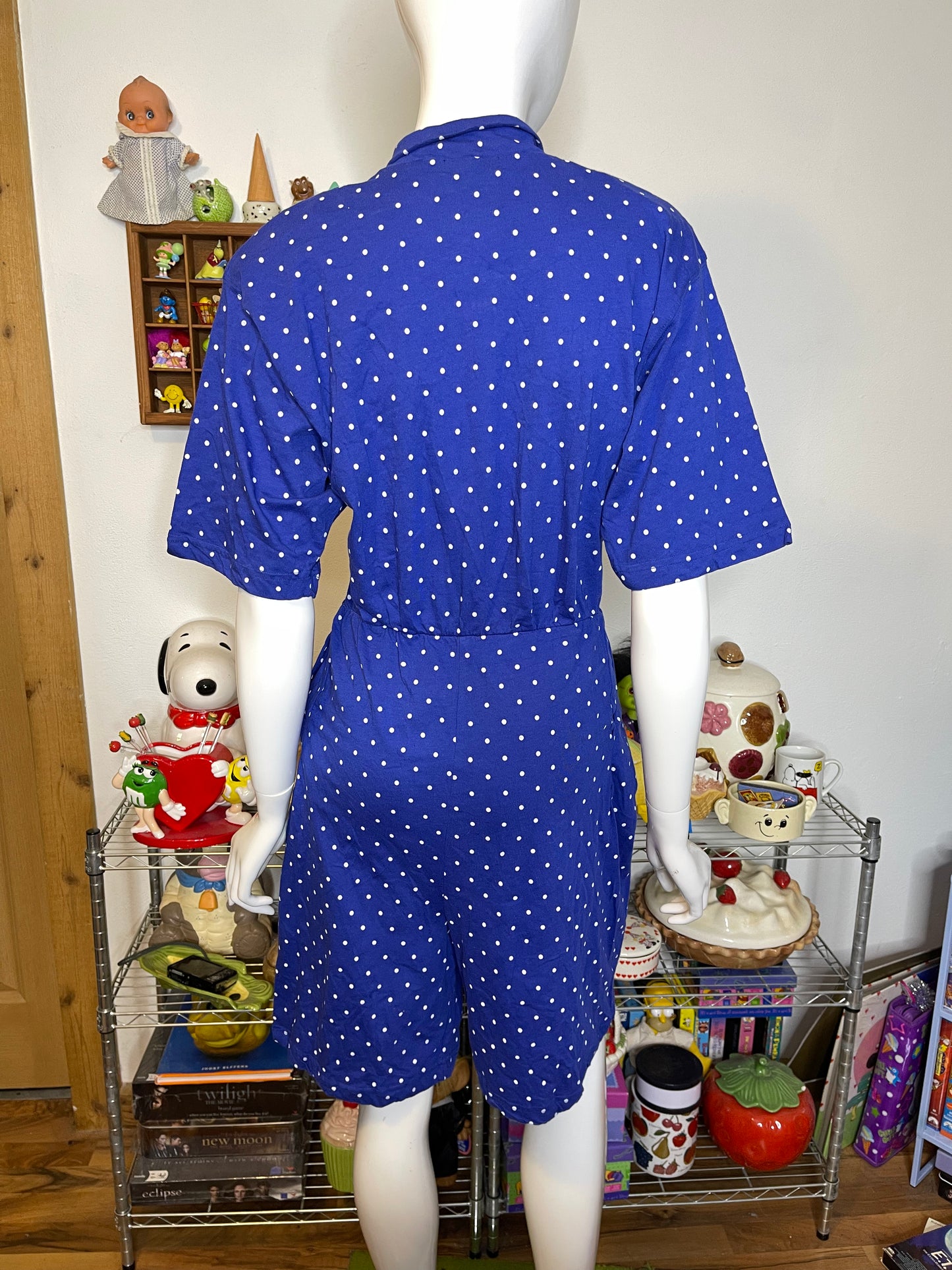 Vintage Deadstock Blue Polka Dot Retro Romper Sz M