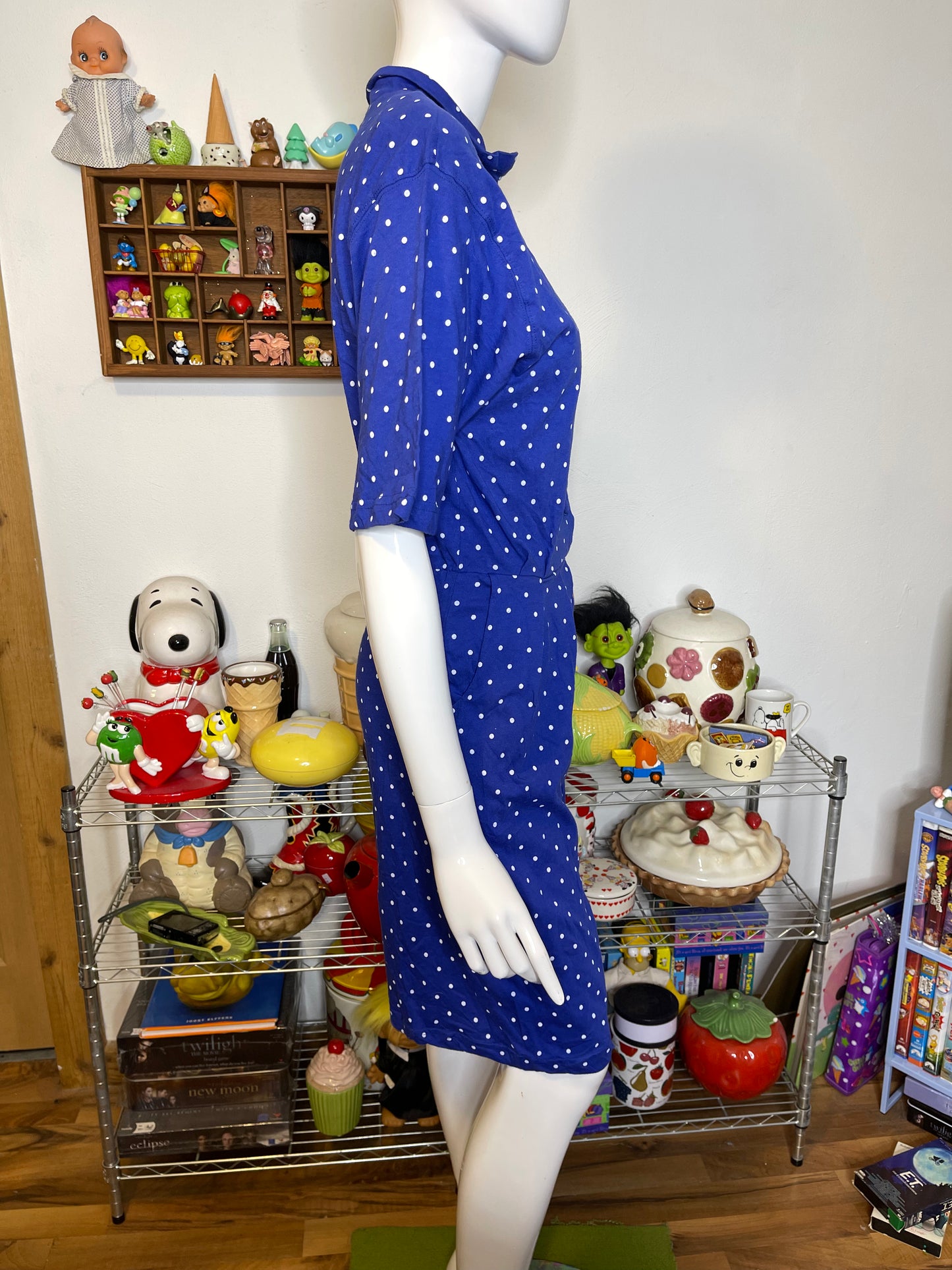 Vintage Deadstock Blue Polka Dot Retro Romper Sz M