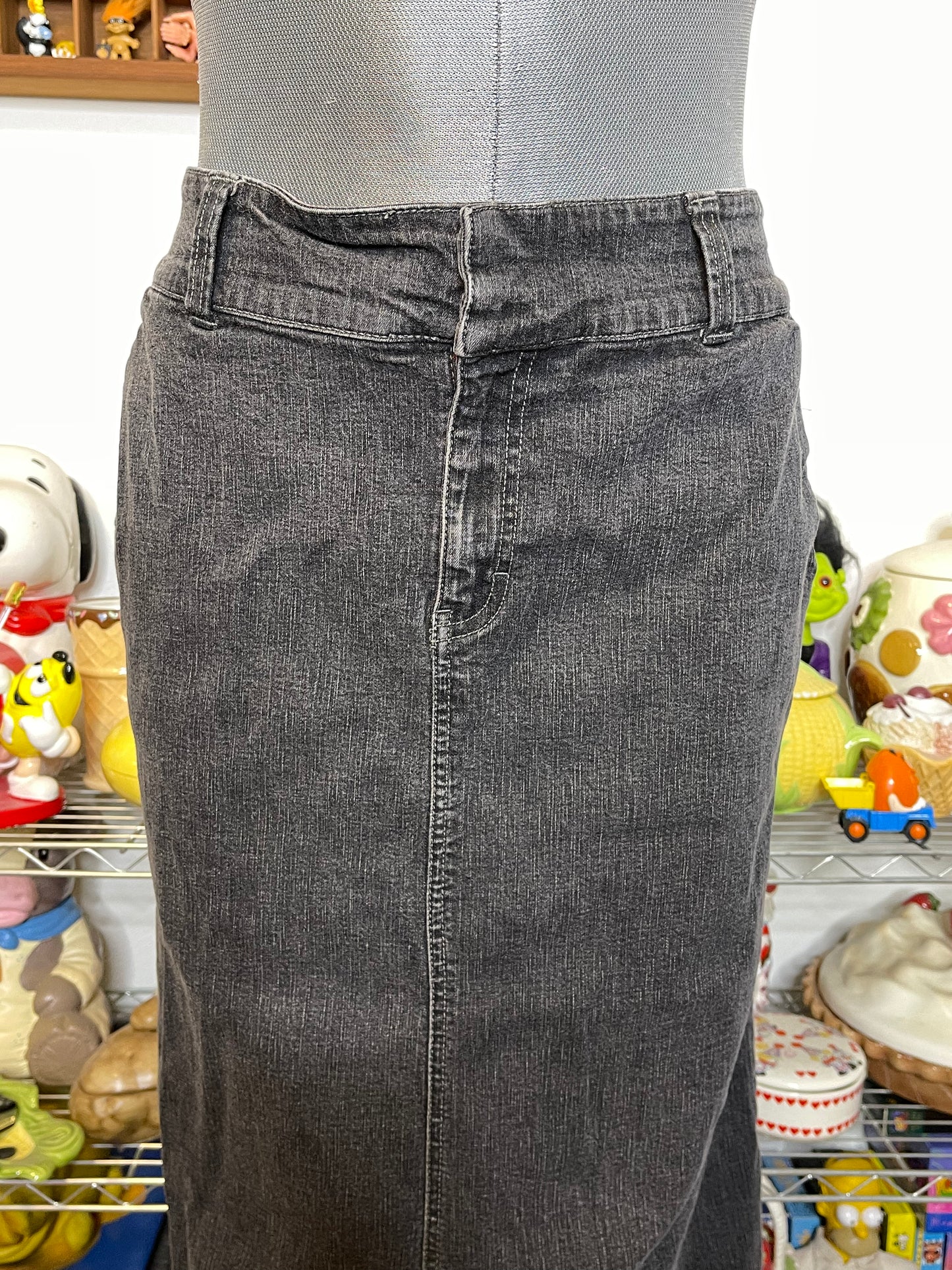 Vintage 2000s Tommy Hilfiger Faded Black Denim Maxi Skirt Sz 14