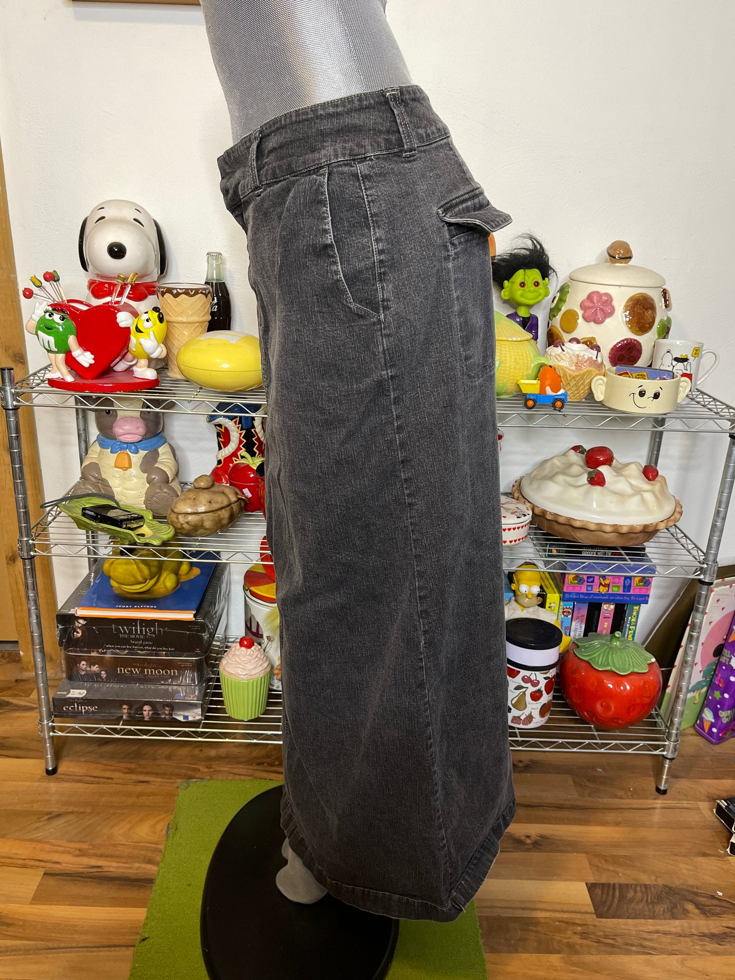 Vintage 2000s Tommy Hilfiger Faded Black Denim Maxi Skirt Sz 14