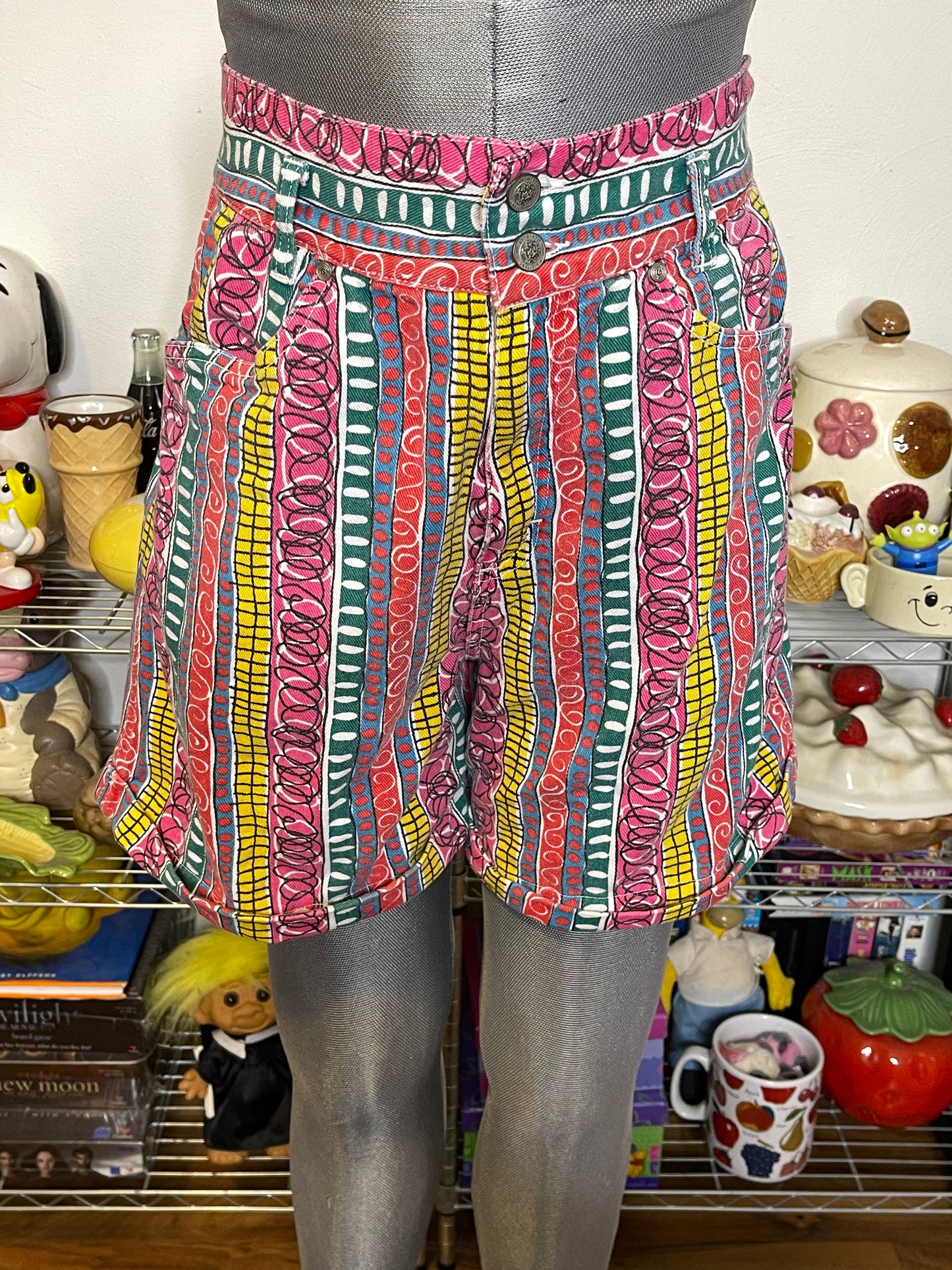 Vintage Colorful Funky Pattern High Waisted Shorts Sz 28in
