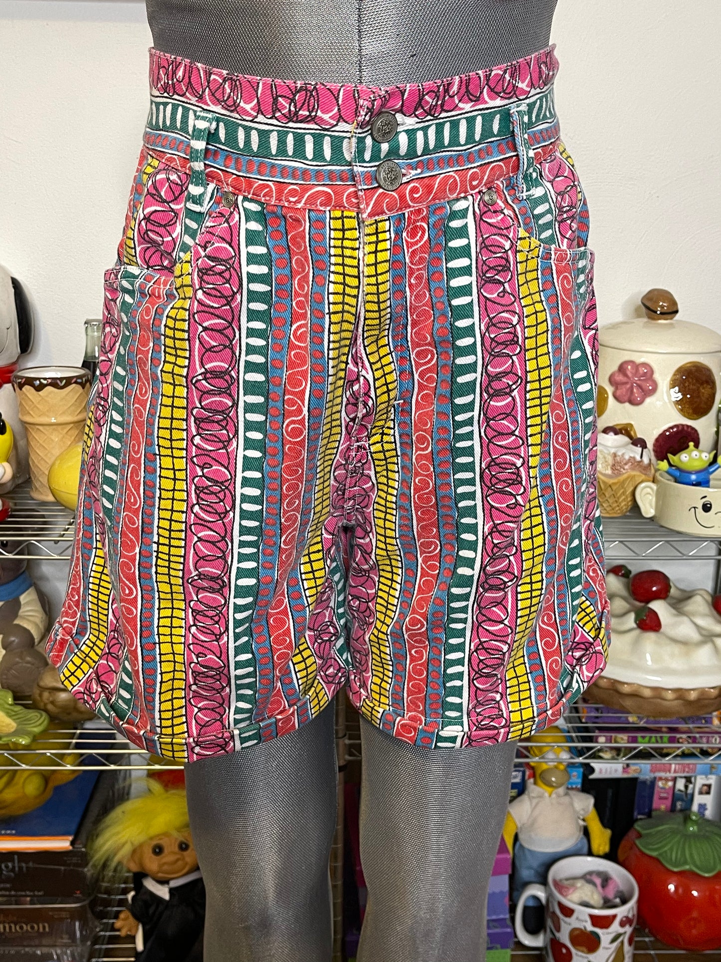 Vintage Colorful Funky Pattern High Waisted Shorts Sz 28in