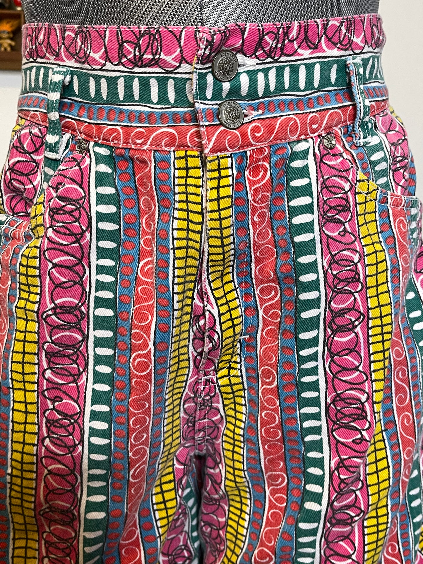 Vintage Colorful Funky Pattern High Waisted Shorts Sz 28in