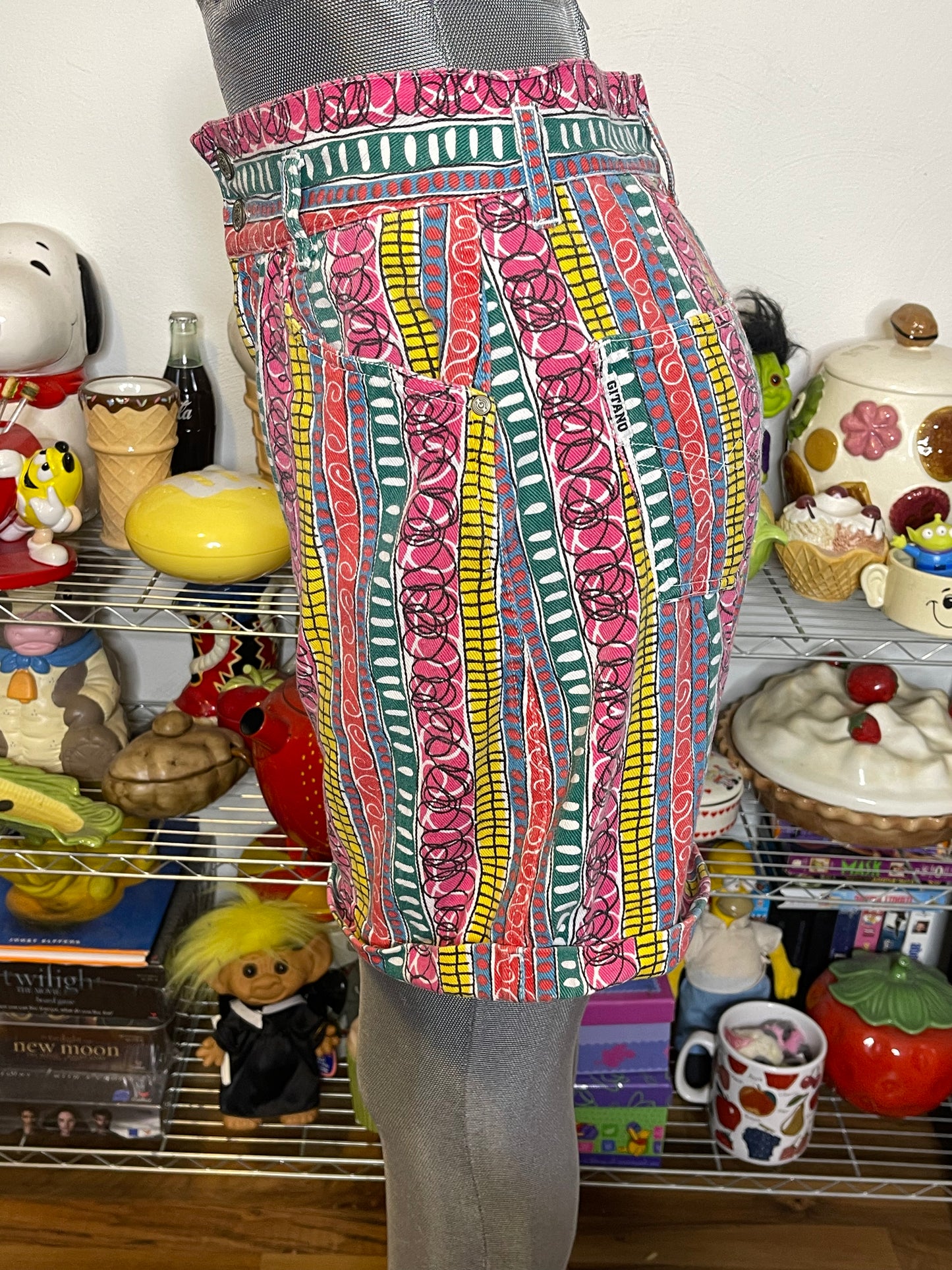 Vintage Colorful Funky Pattern High Waisted Shorts Sz 28in