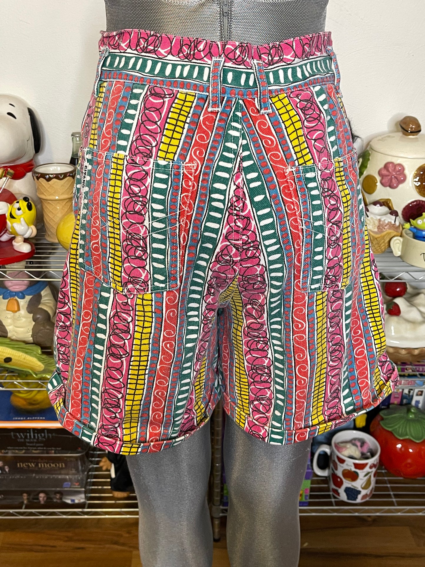Vintage Colorful Funky Pattern High Waisted Shorts Sz 28in