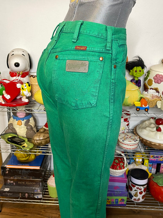 Vintage Green Wrangler Cowboy Cut Jeans Sz 28in 9x34