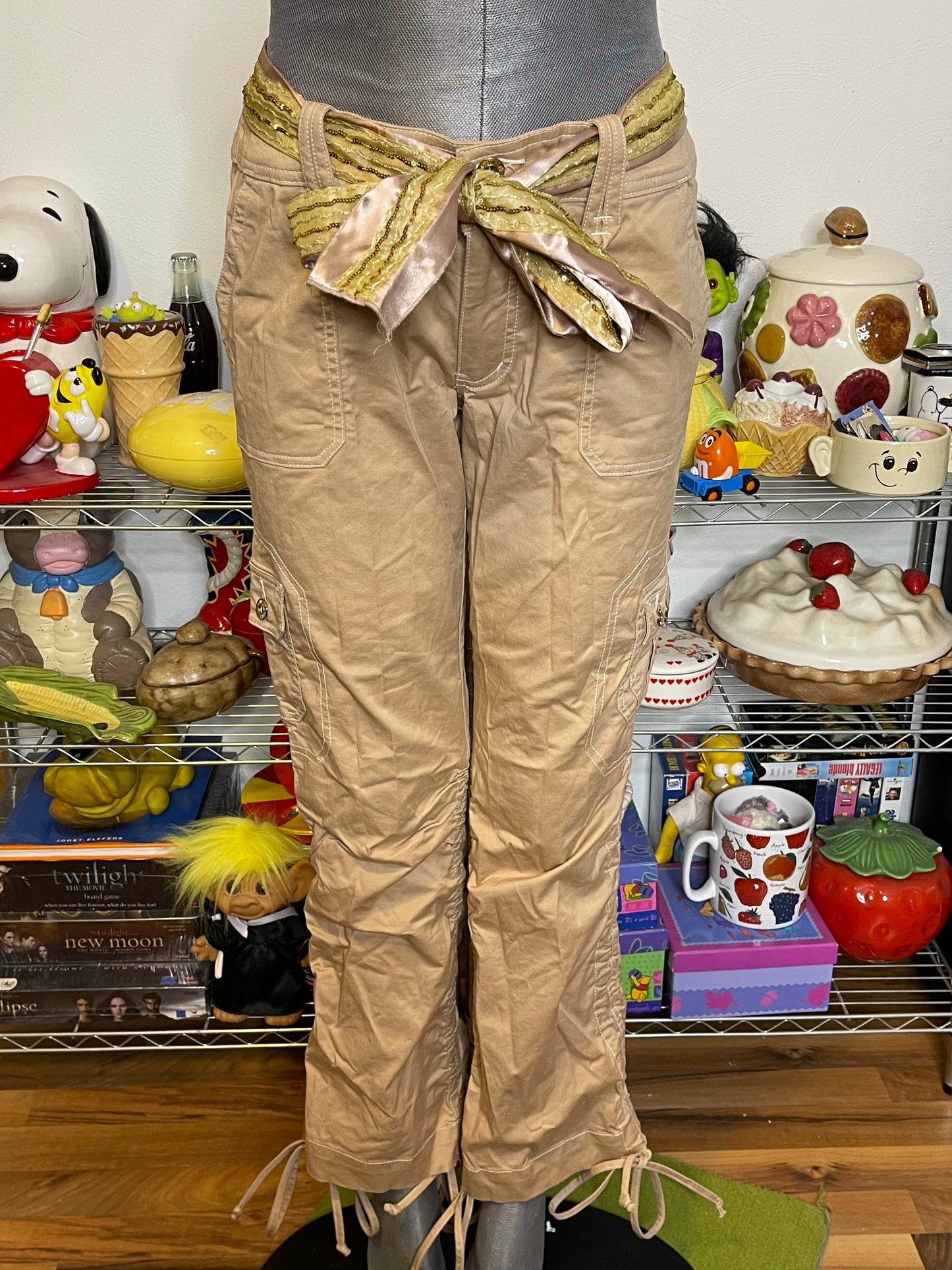 2000s Tan Mid Rise Baby Phat Cargo Pants Sz 9