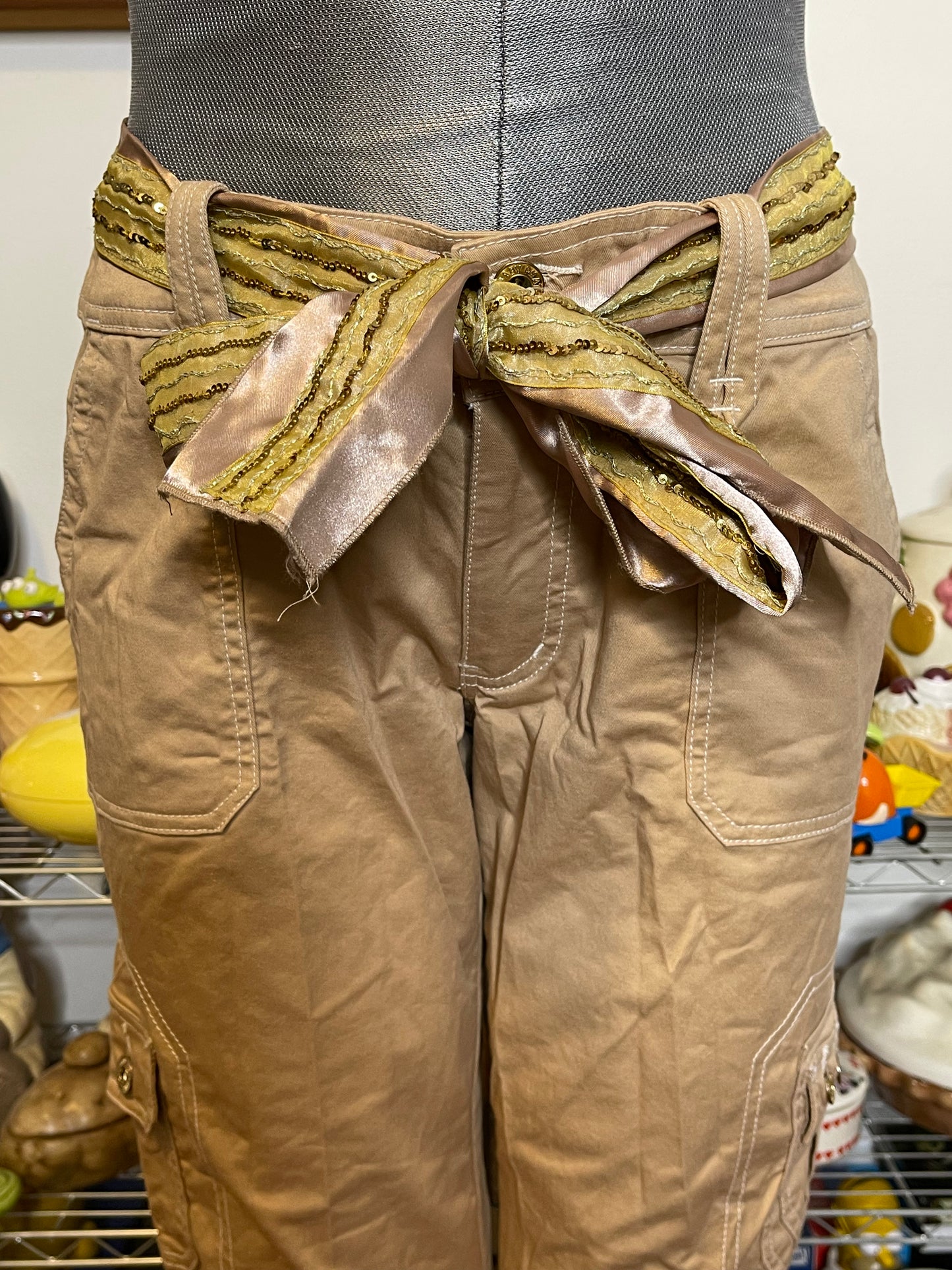 2000s Tan Mid Rise Baby Phat Cargo Pants Sz 9