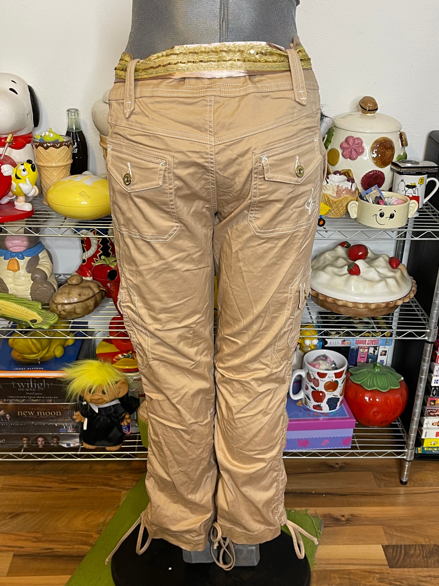 2000s Tan Mid Rise Baby Phat Cargo Pants Sz 9