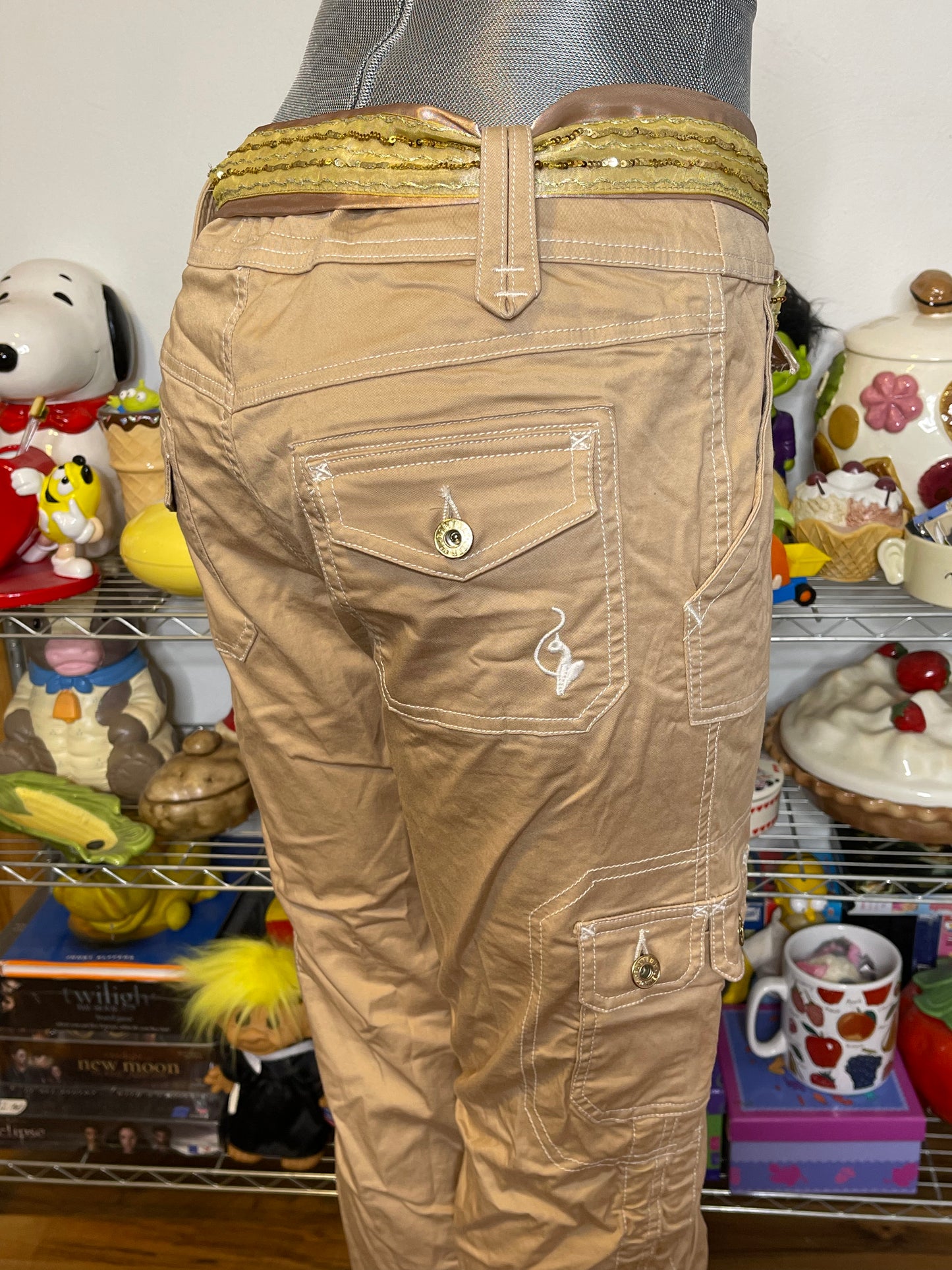 2000s Tan Mid Rise Baby Phat Cargo Pants Sz 9