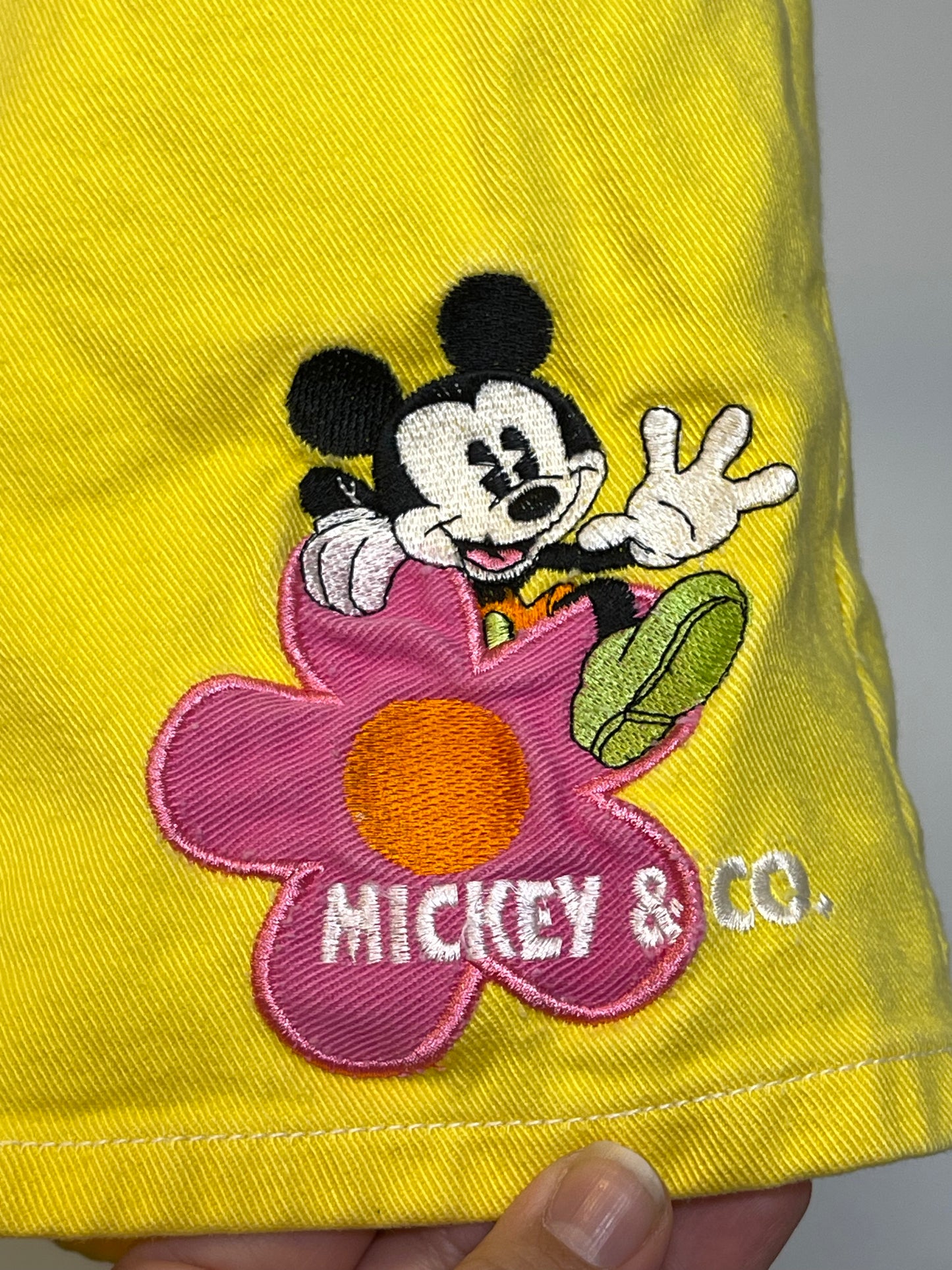 Vintage 90s Yellow Mickey Mouse Flower Kids Shorts Sz 16