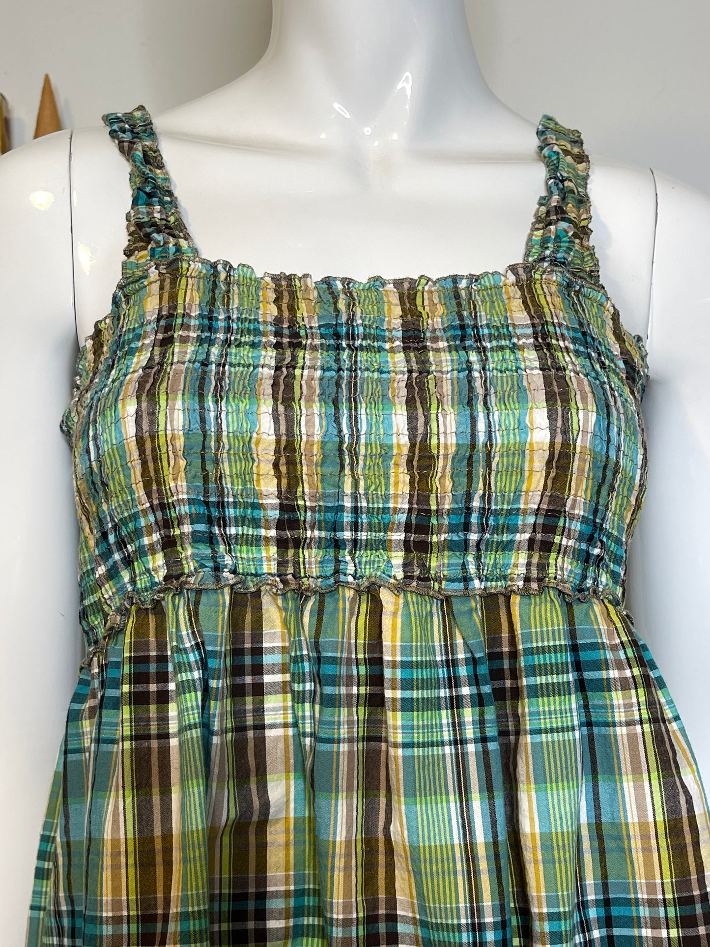 2000s Green Multi-Color Plaid Tank Top Sz M