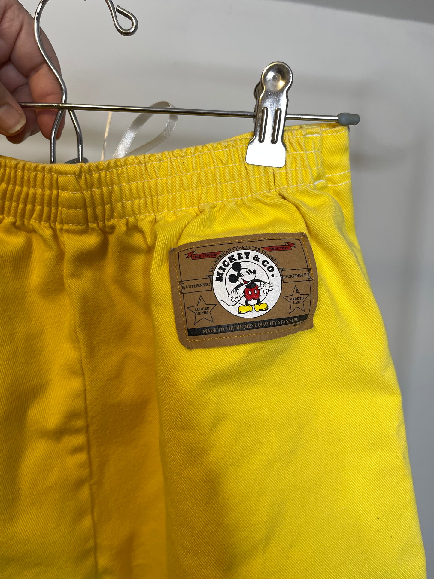 Vintage 90s Yellow Mickey Mouse Flower Kids Shorts Sz 16