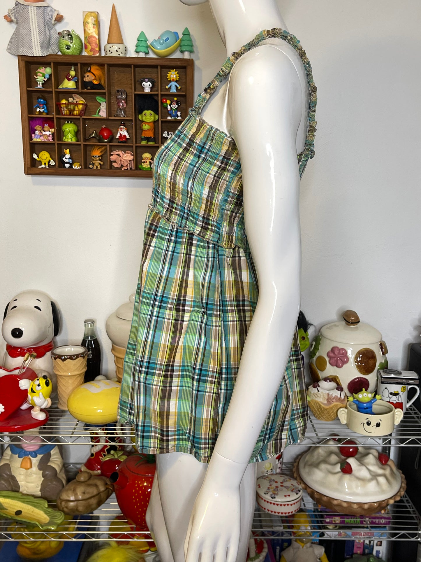 2000s Green Multi-Color Plaid Tank Top Sz M