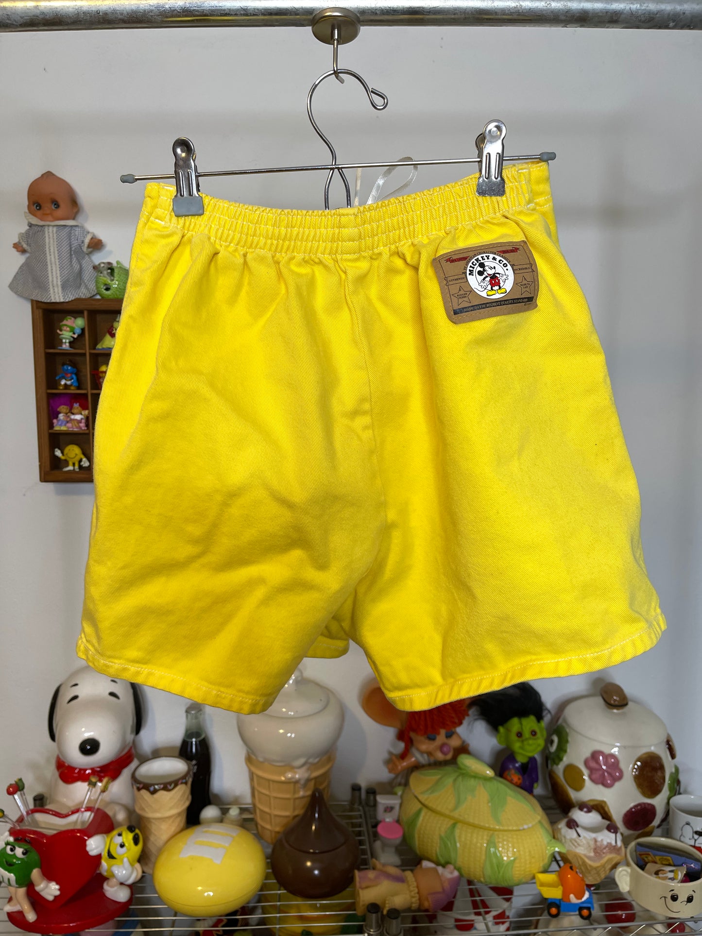 Vintage 90s Yellow Mickey Mouse Flower Kids Shorts Sz 16
