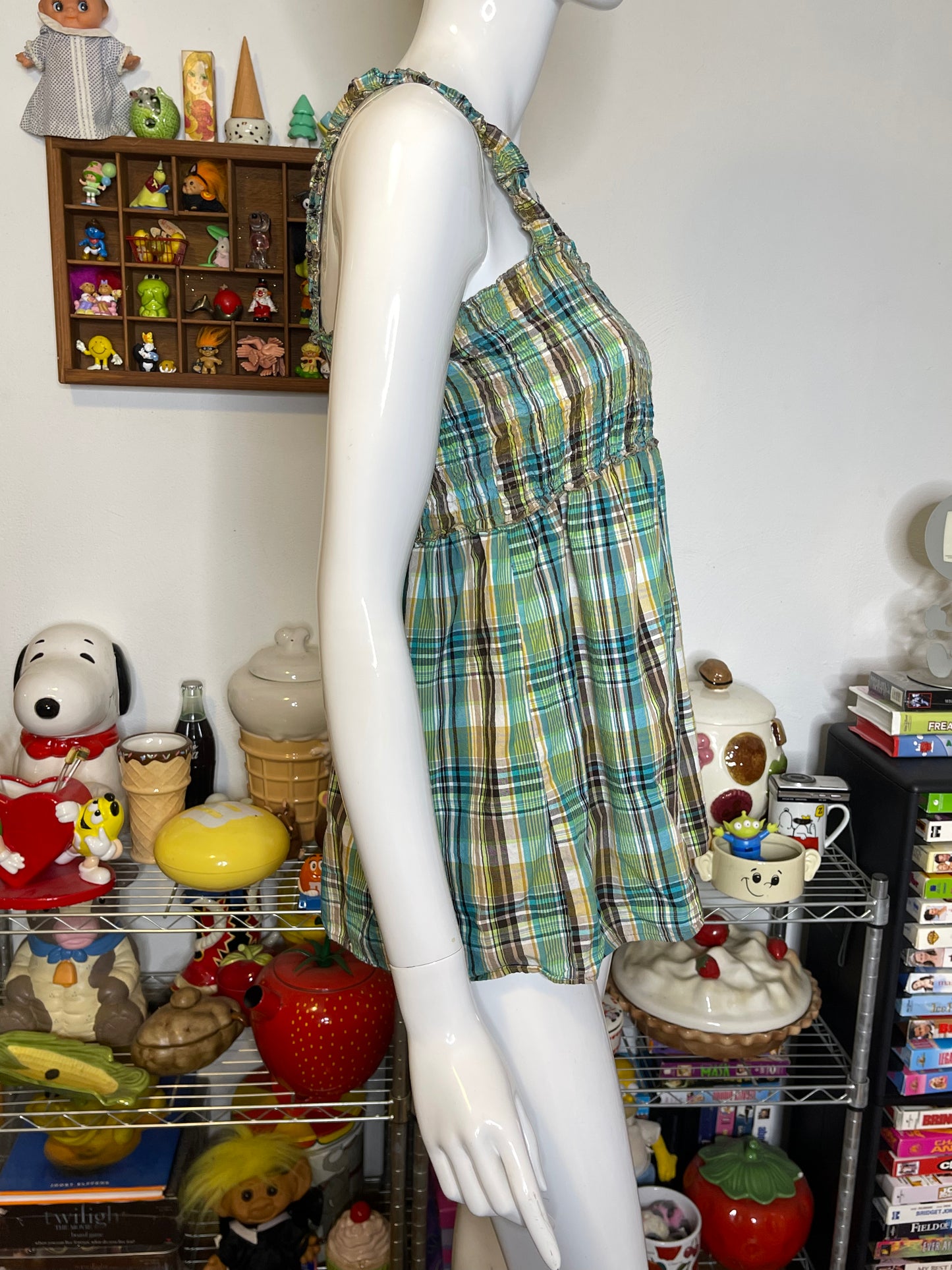 2000s Green Multi-Color Plaid Tank Top Sz M