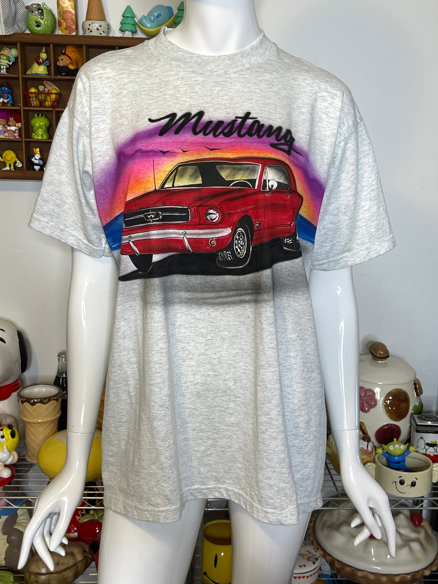 2000s Red Mustang Sunset Airbrush Tee Sz L
