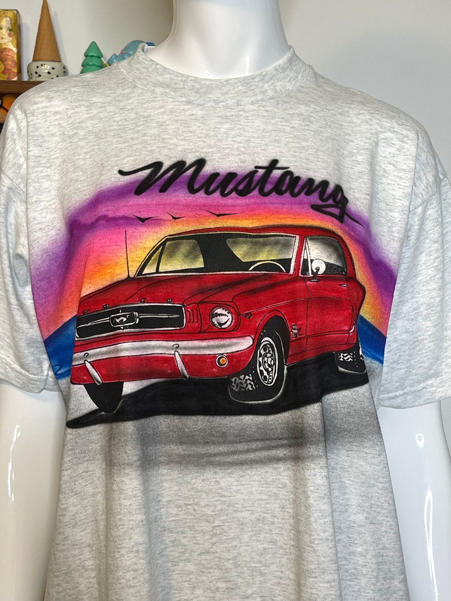 2000s Red Mustang Sunset Airbrush Tee Sz L