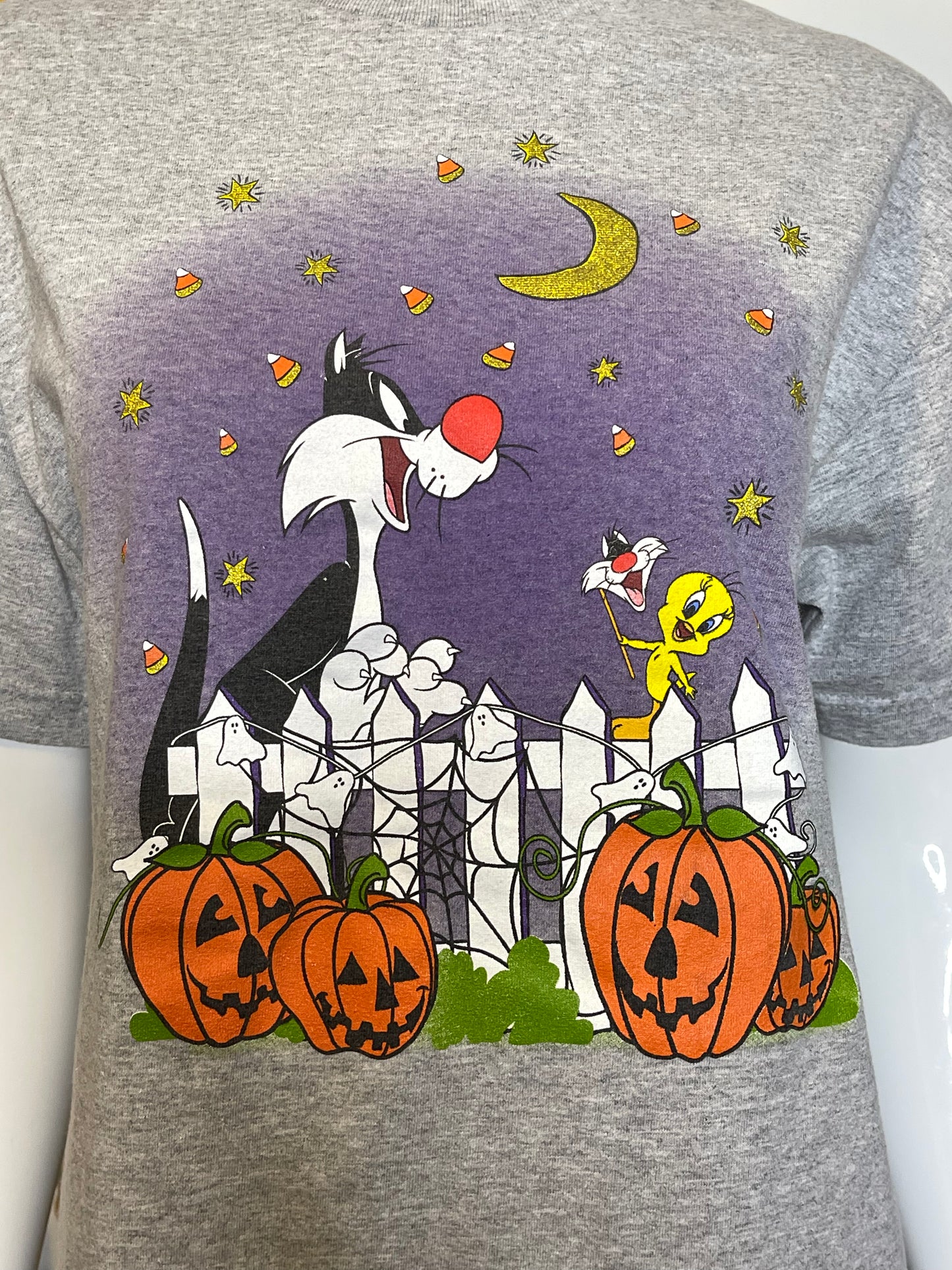 Vintage Tweety & Sylvester Gray Halloween Graphic Tee Sz M