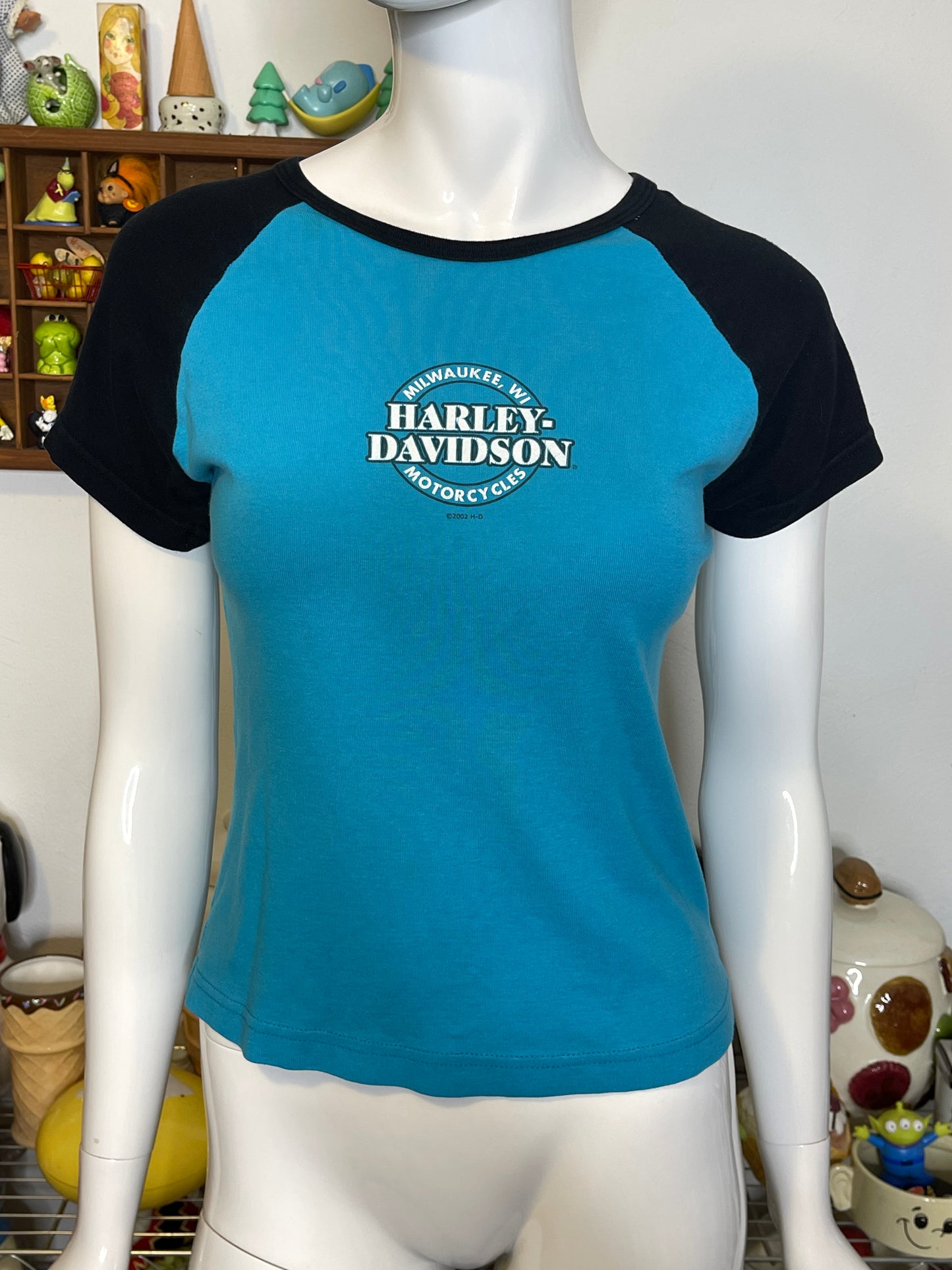 2000s Blue & Black Harley Davidson Top Sz M