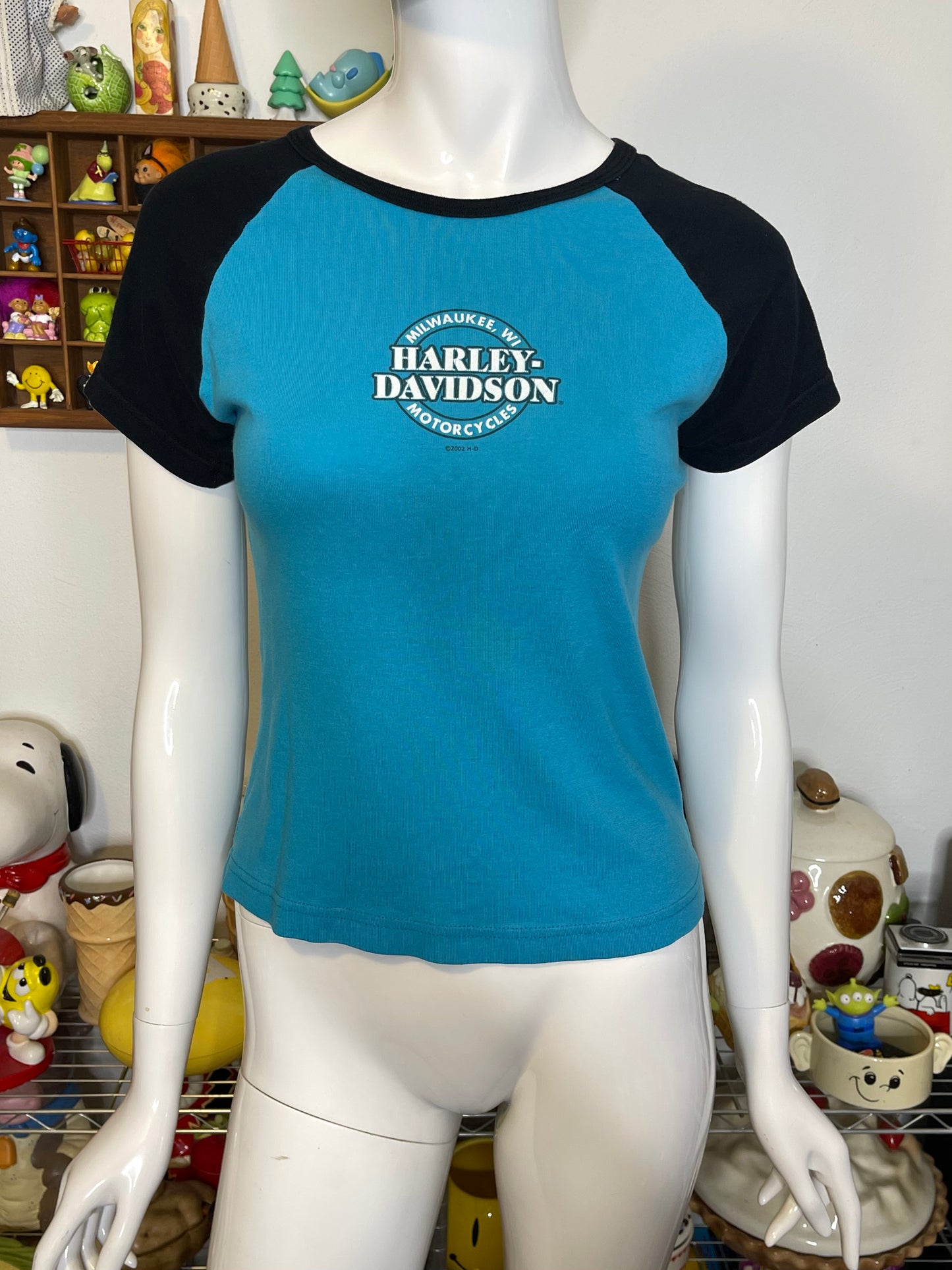 2000s Blue & Black Harley Davidson Top Sz M