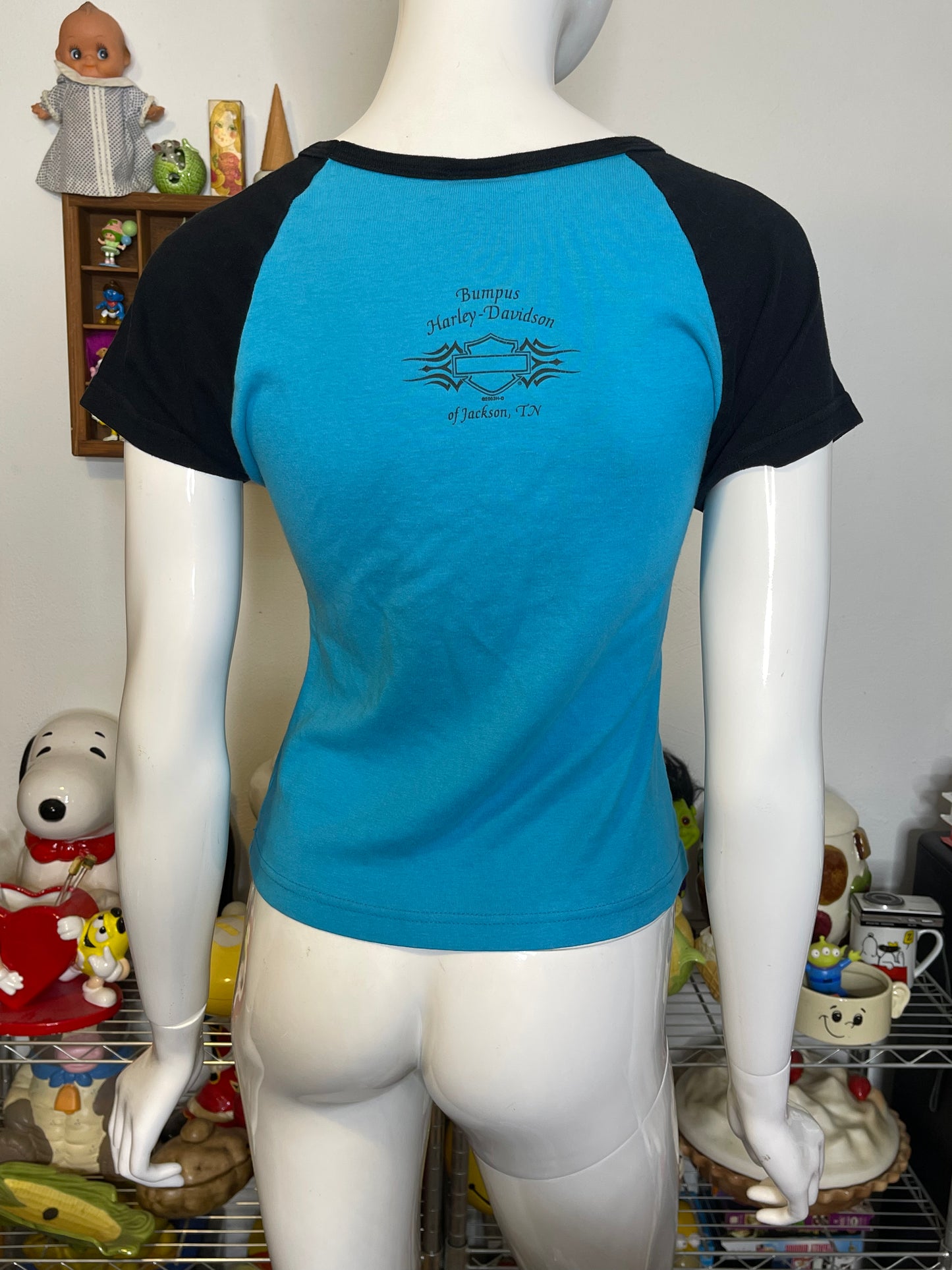 2000s Blue & Black Harley Davidson Top Sz M