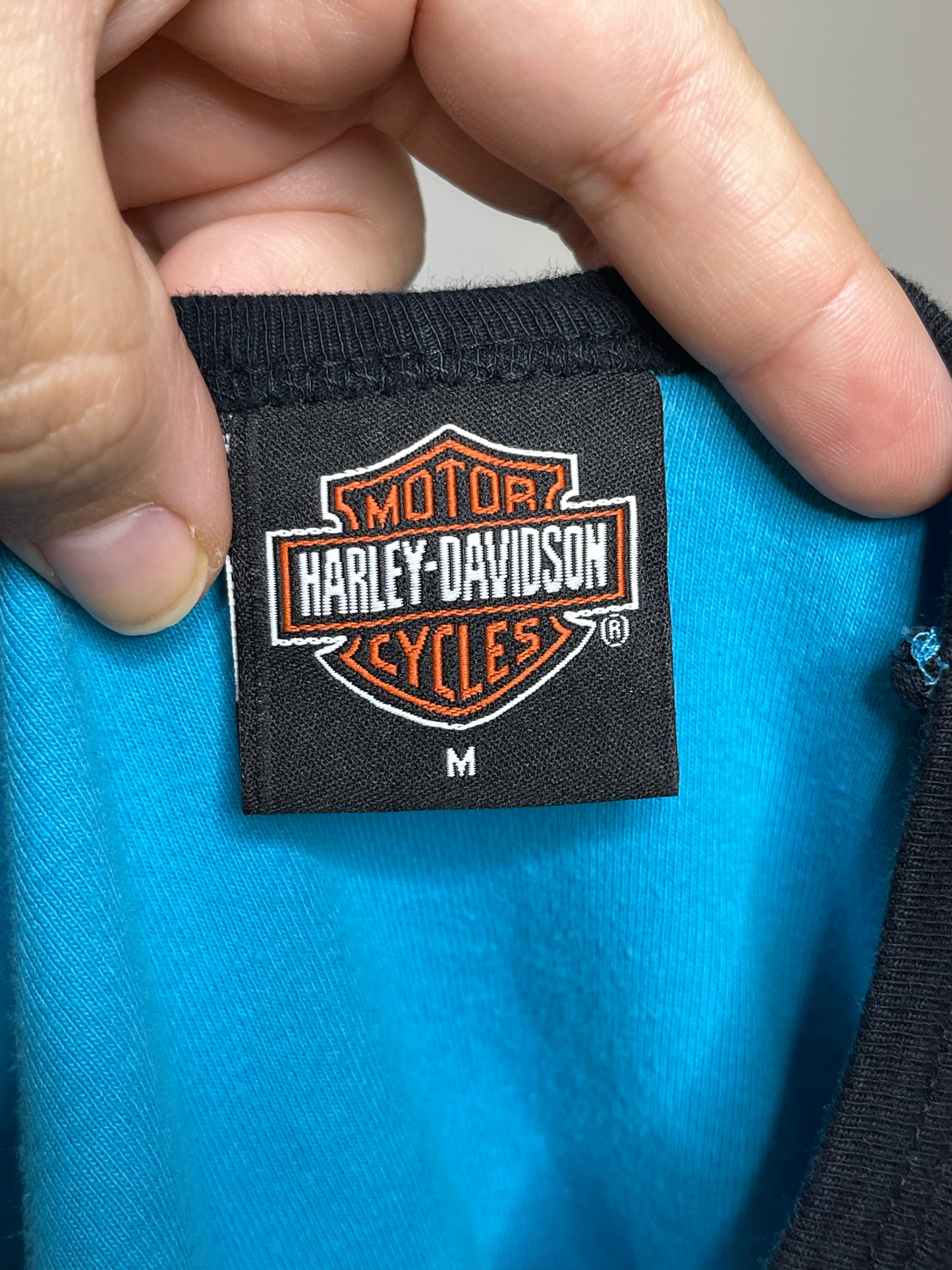 2000s Blue & Black Harley Davidson Top Sz M