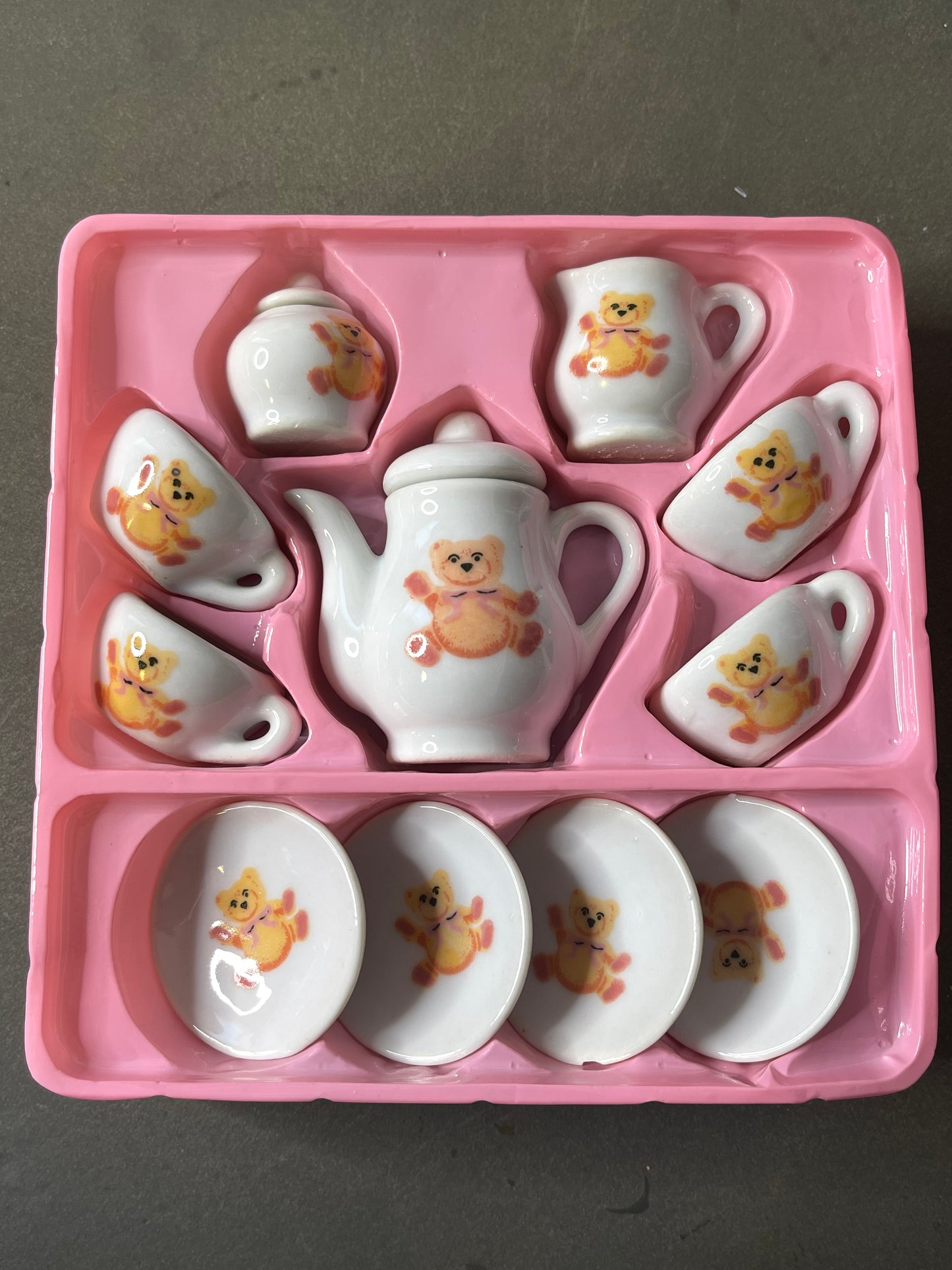 2000s Children's Teddy Bear Tiny Porcelain 13pc Tea Set