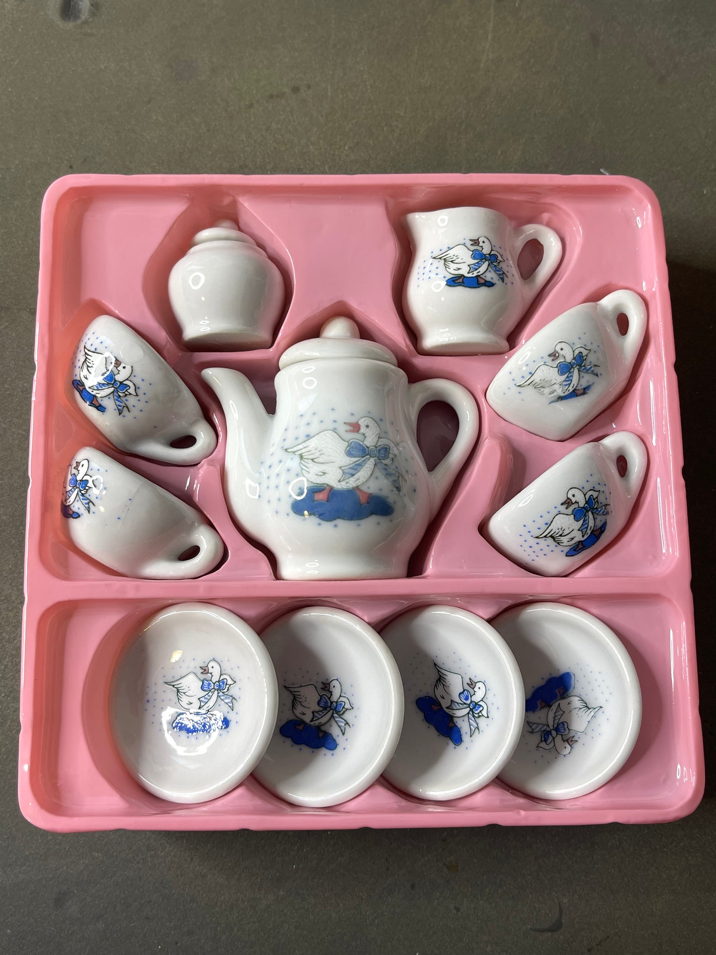2000s Children's Goose Tiny Porcelain 13pc Tea Set