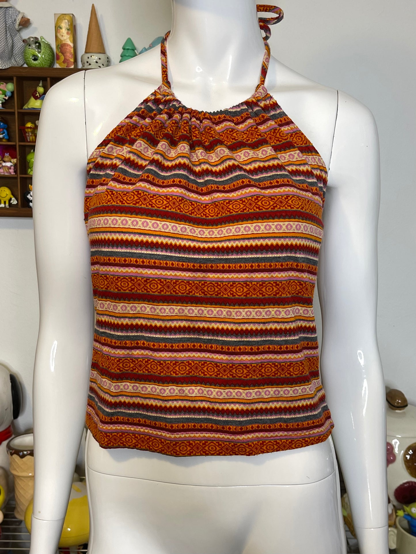2000s Self Esteem Funky Print Halter Top Sz M