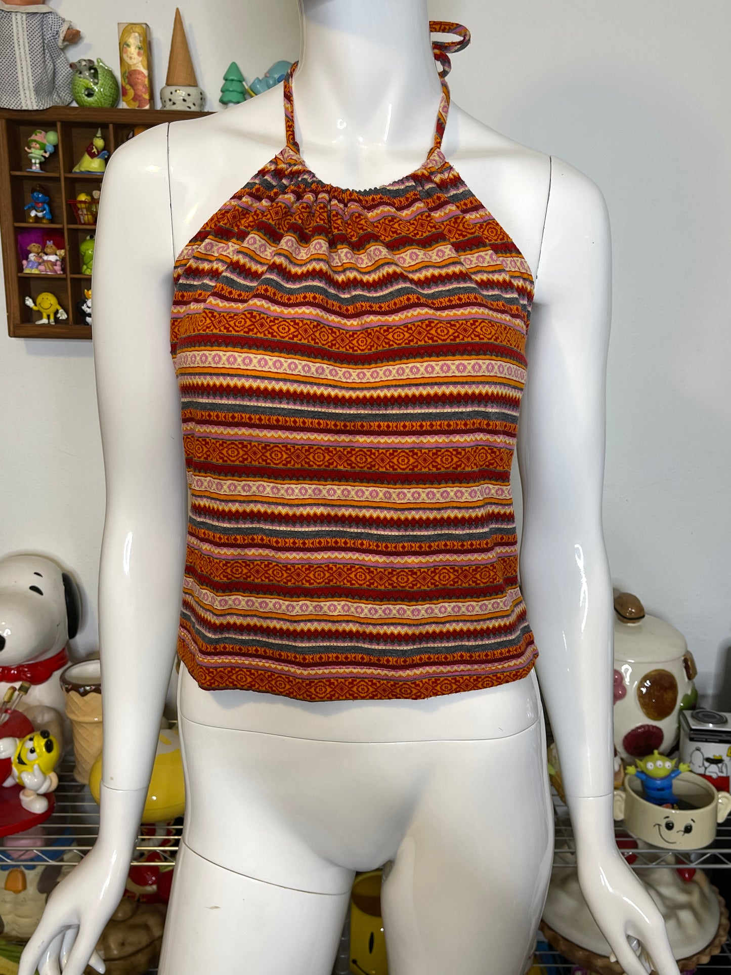 2000s Self Esteem Funky Print Halter Top Sz M