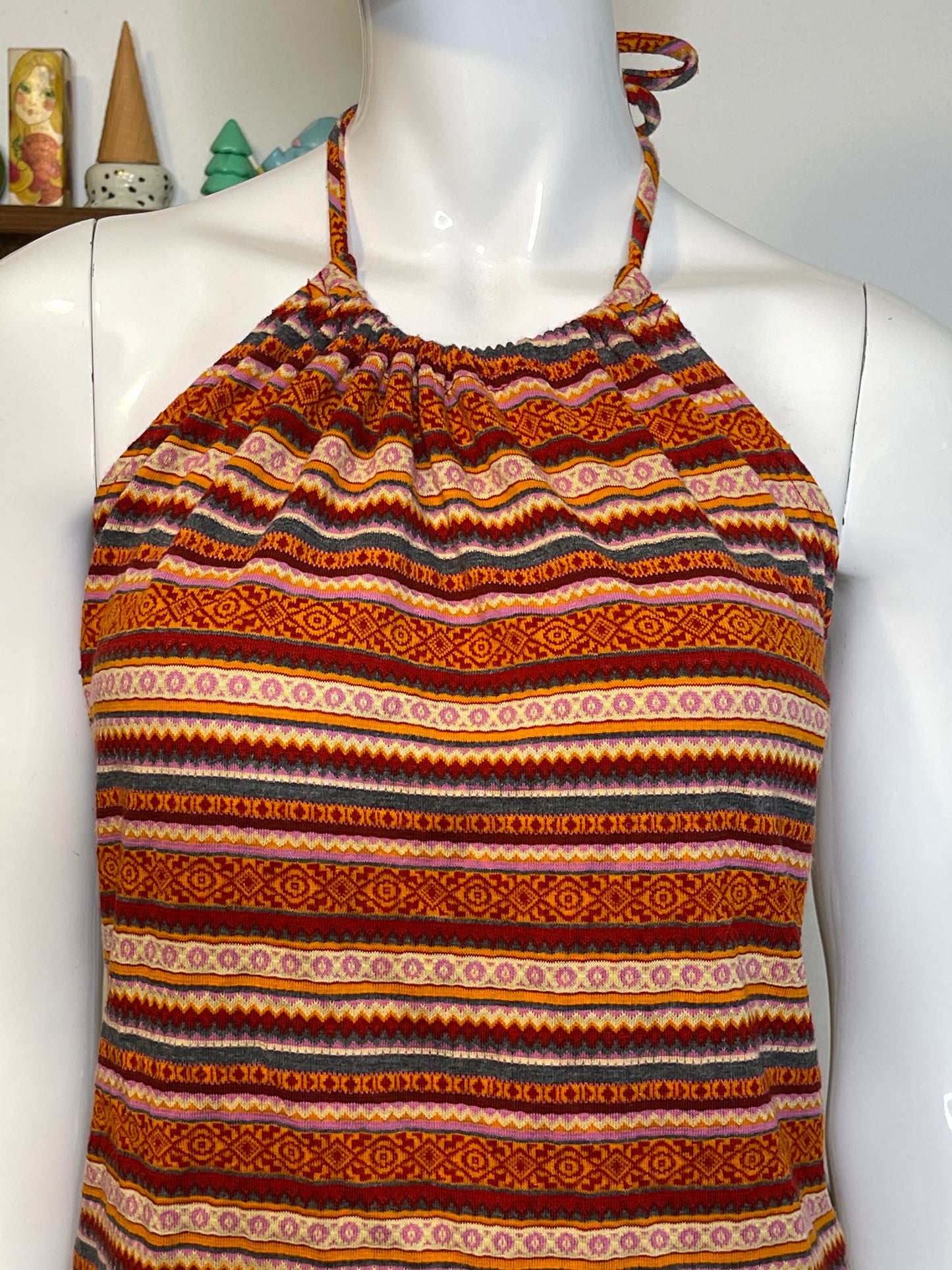 2000s Self Esteem Funky Print Halter Top Sz M