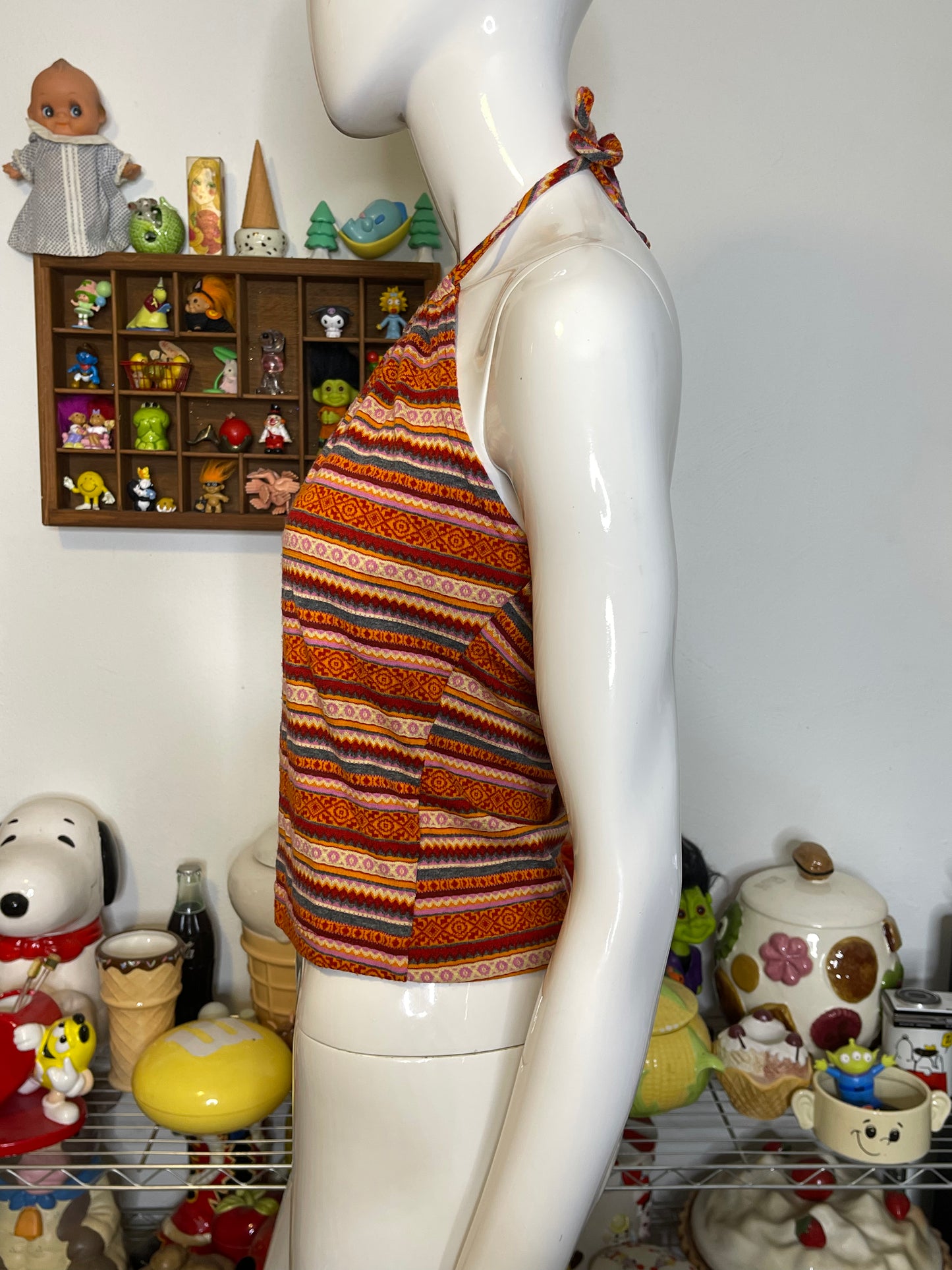 2000s Self Esteem Funky Print Halter Top Sz M