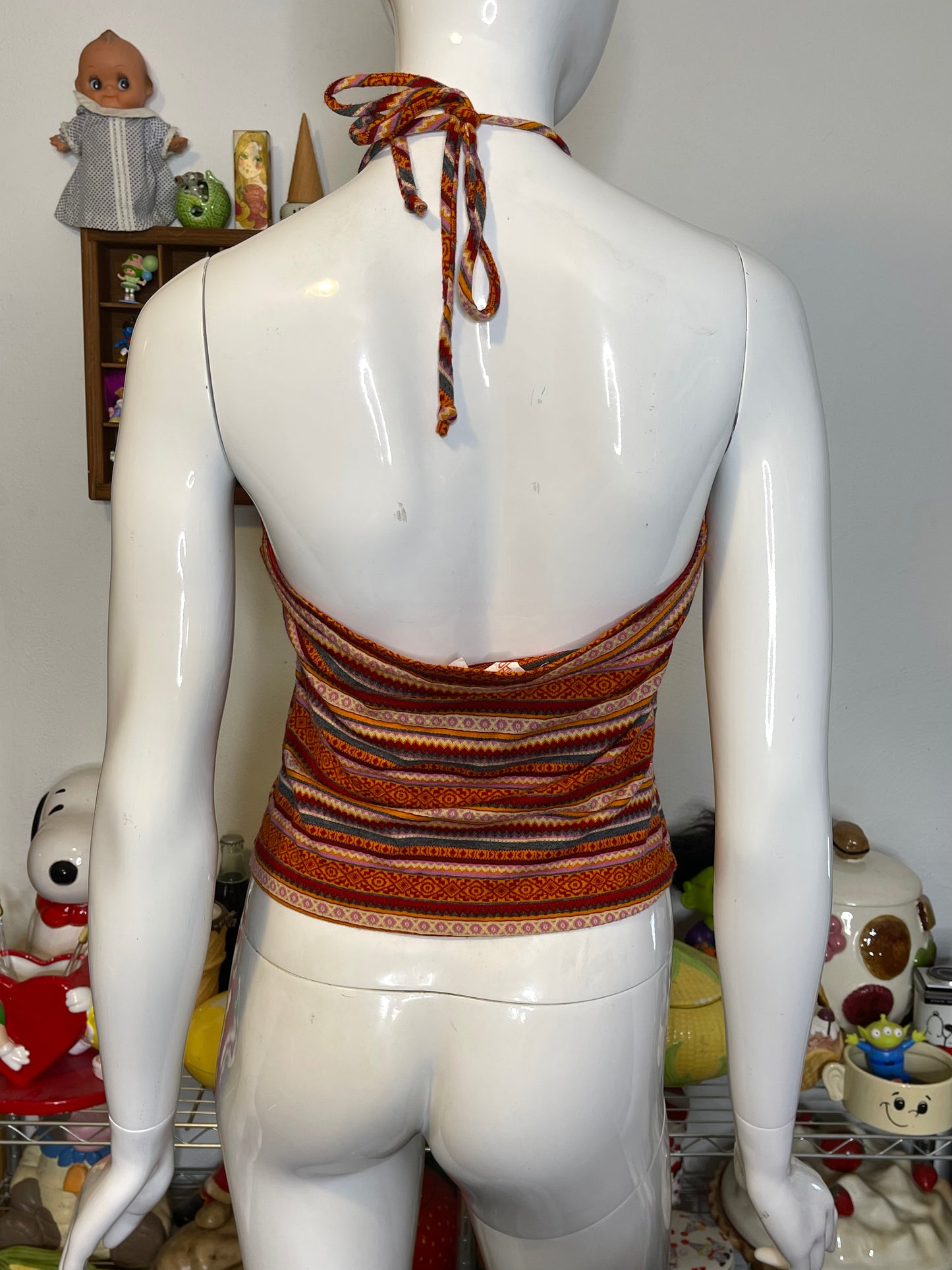 2000s Self Esteem Funky Print Halter Top Sz M